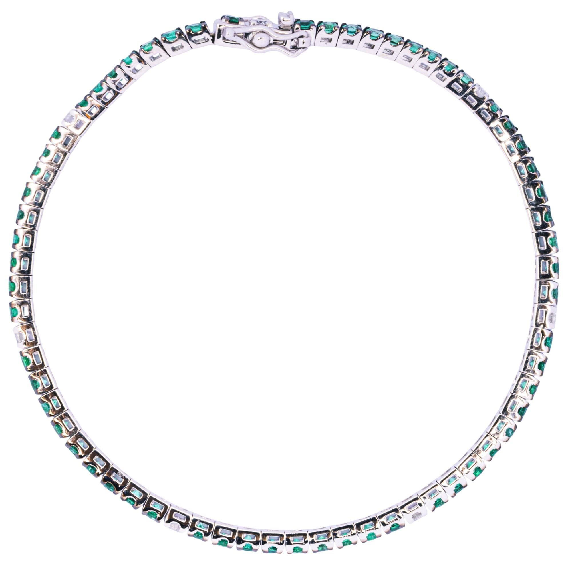  Alex Jona Emerald White Diamond 18 Karat White Gold Tennis Bracelet For Sale 1
