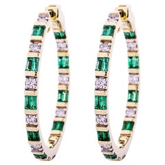 Alex Jona Emerald White Diamond 18 Karat Yellow Gold Hoop Earrings