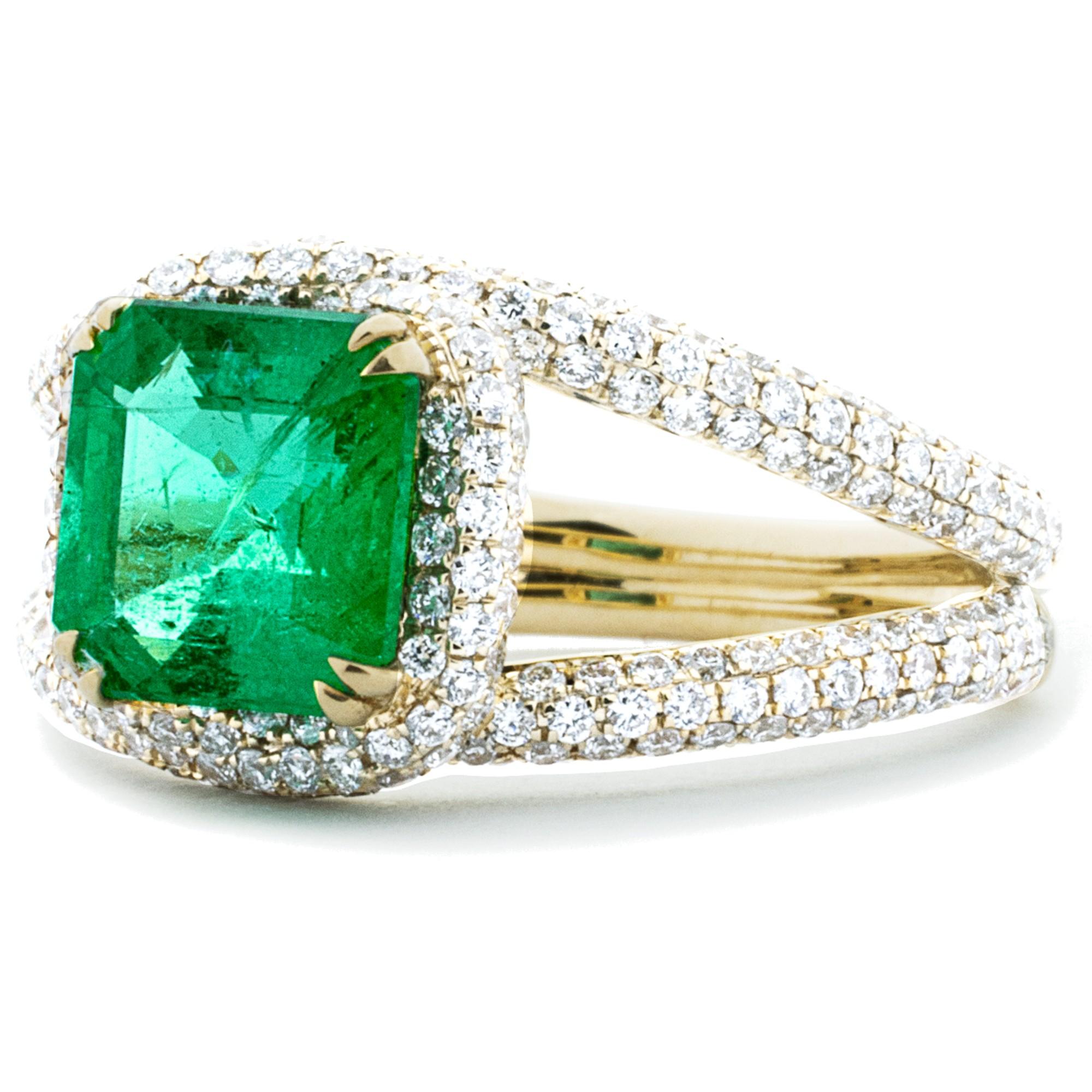 Alex Jona Solitär-Ring, Smaragd, weißer Diamant, 18 Karat Gelbgold (Zeitgenössisch) im Angebot