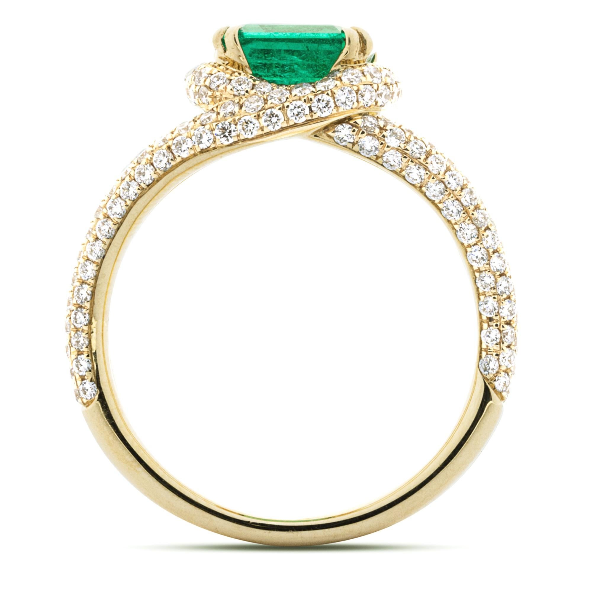 Alex Jona Solitär-Ring, Smaragd, weißer Diamant, 18 Karat Gelbgold im Zustand „Neu“ im Angebot in Torino, IT