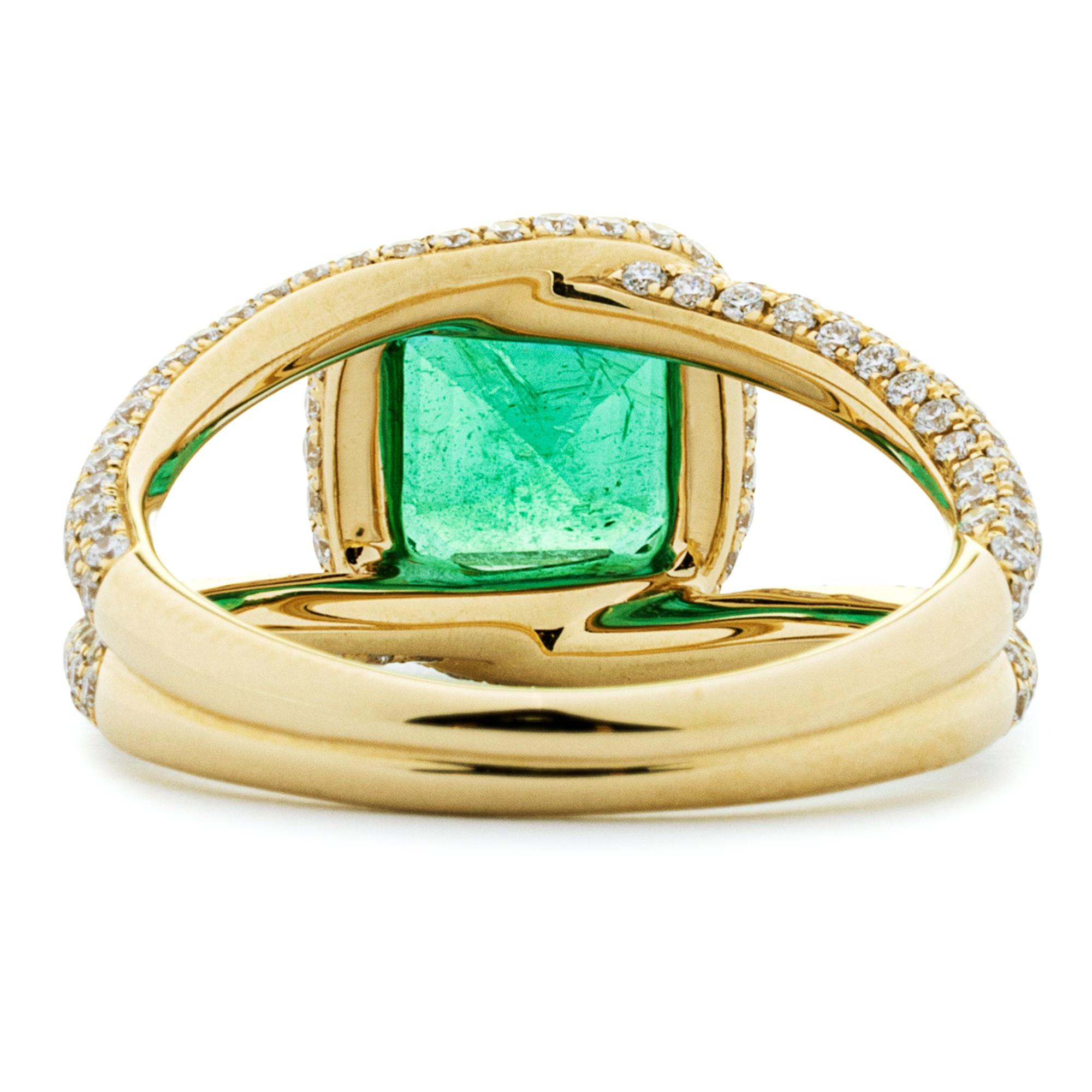 Alex Jona Emerald White Diamond 18 Karat Yellow Gold Solitaire Ring For Sale 1