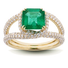 Alex Jona Emerald White Diamond 18 Karat Yellow Gold Solitaire Ring