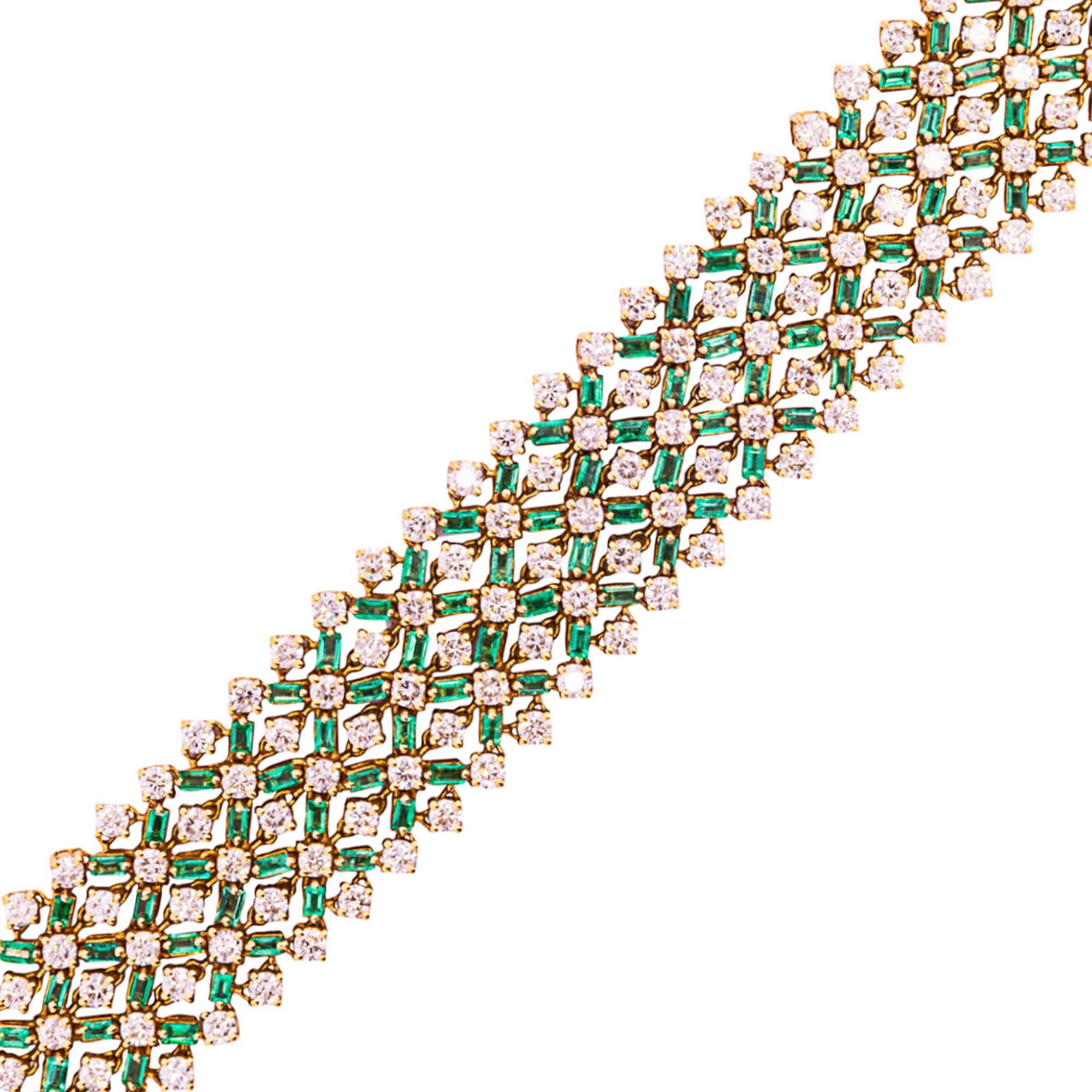 Emerald Cut Alex Jona Emerald White Diamond 18 Karat Yellow Gold Stole Bracelet For Sale