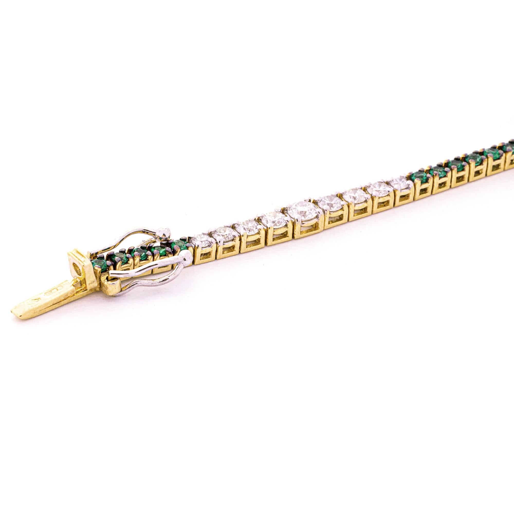  Alex Jona Emerald White Diamond 18 Karat Yellow Gold Tennis Bracelet For Sale 5