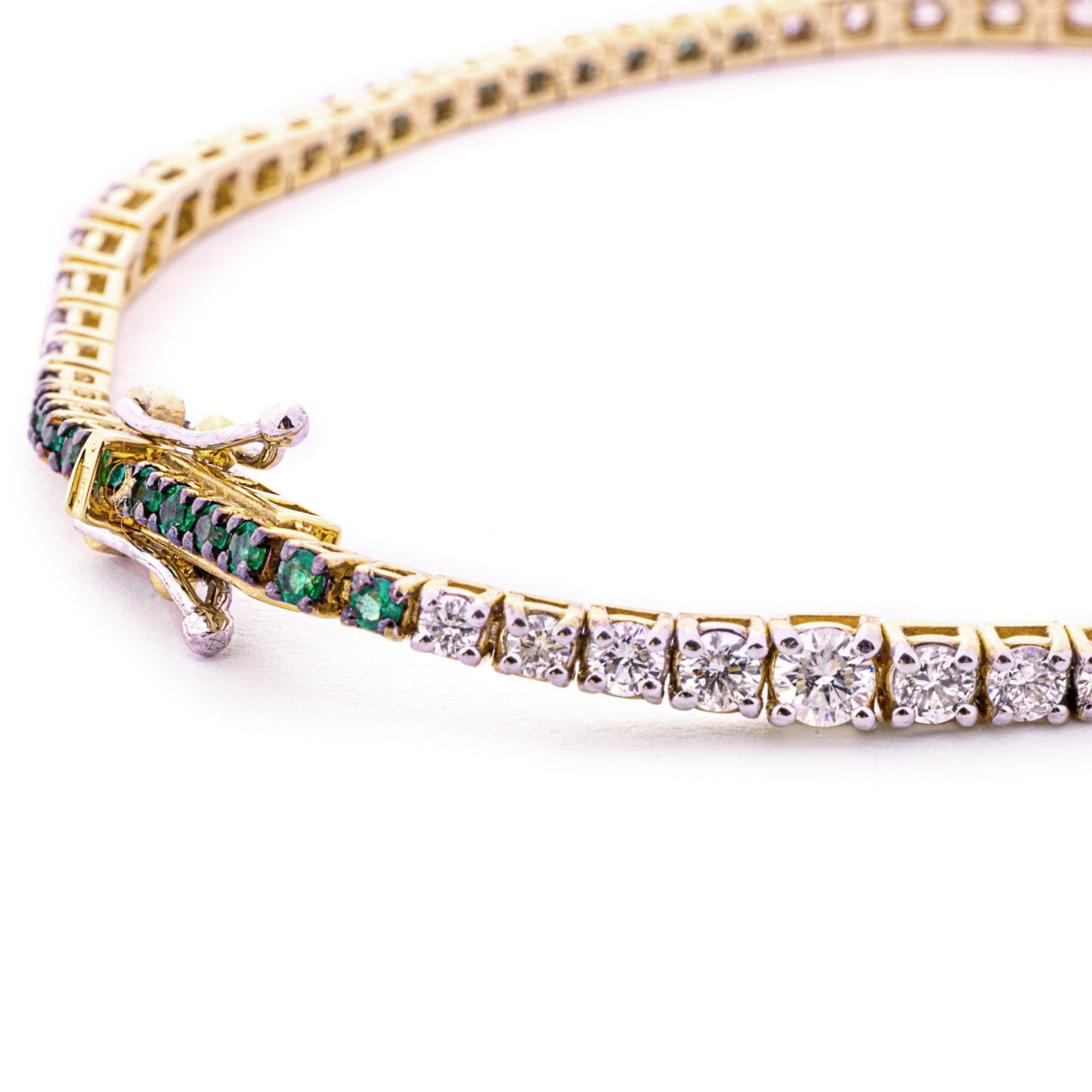  Alex Jona Emerald White Diamond 18 Karat Yellow Gold Tennis Bracelet For Sale 2