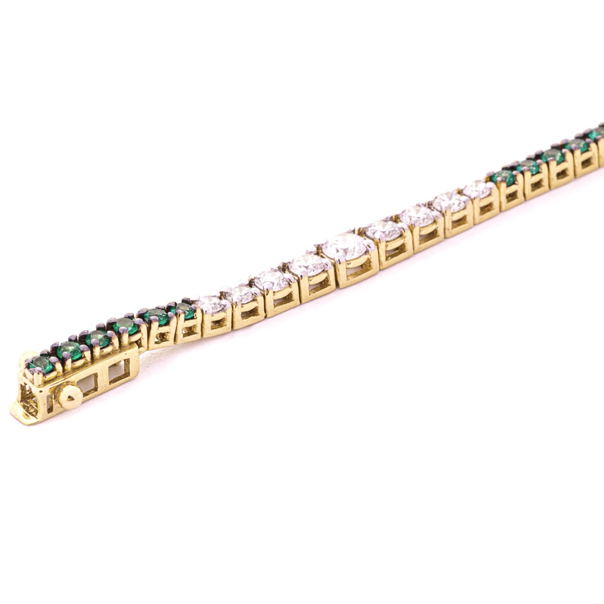  Alex Jona Emerald White Diamond 18 Karat Yellow Gold Tennis Bracelet For Sale 4