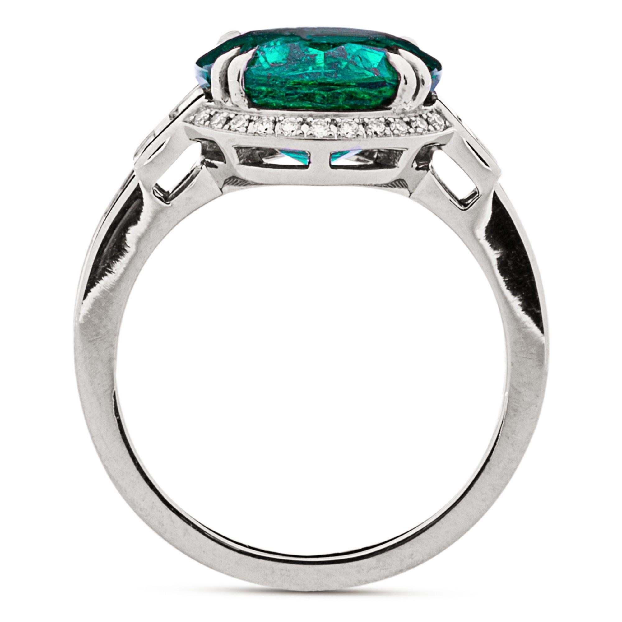 Women's Alex Jona Emerald White Diamond Platinum Solitaire Ring For Sale