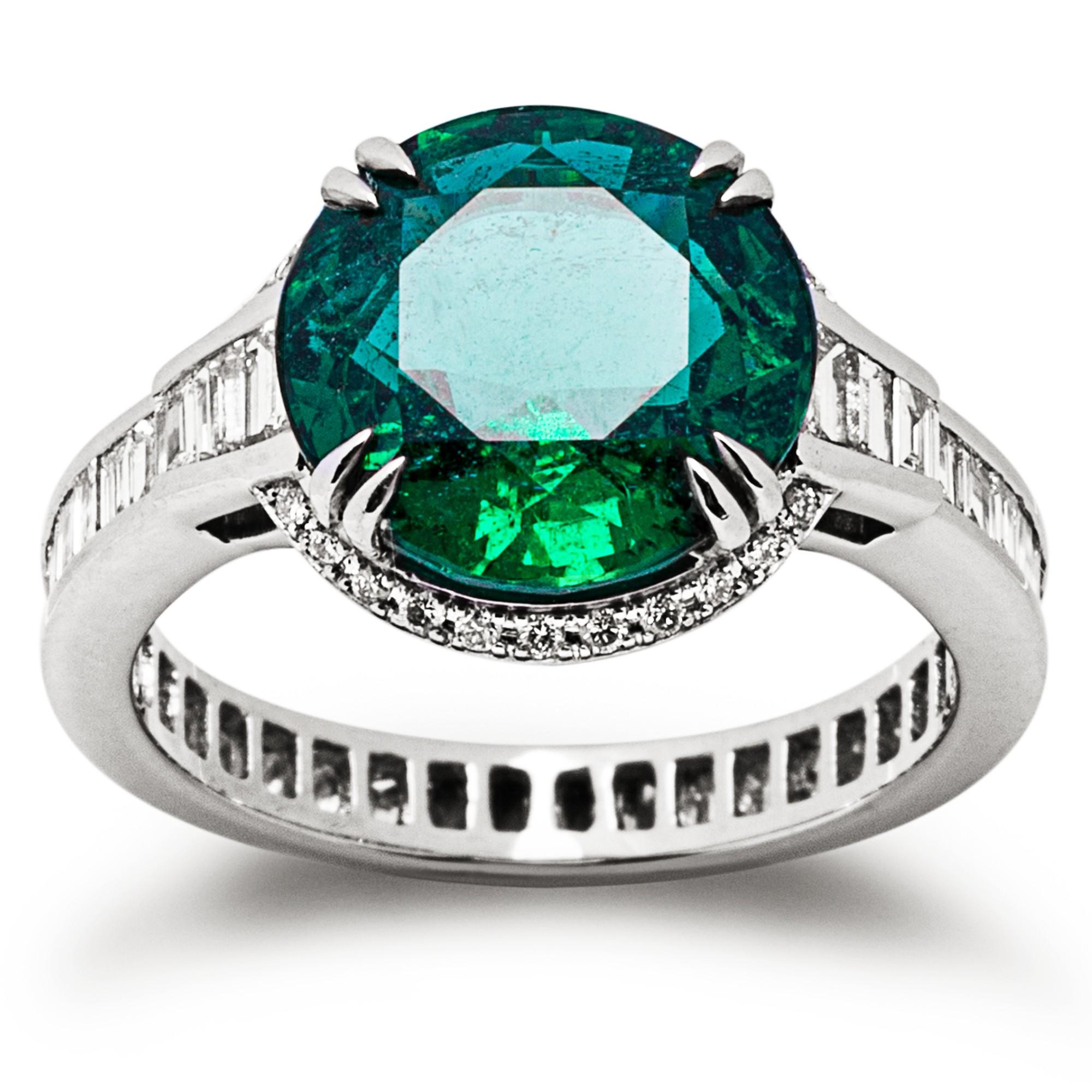 Contemporary Alex Jona Emerald White Diamond Platinum Solitaire Ring For Sale