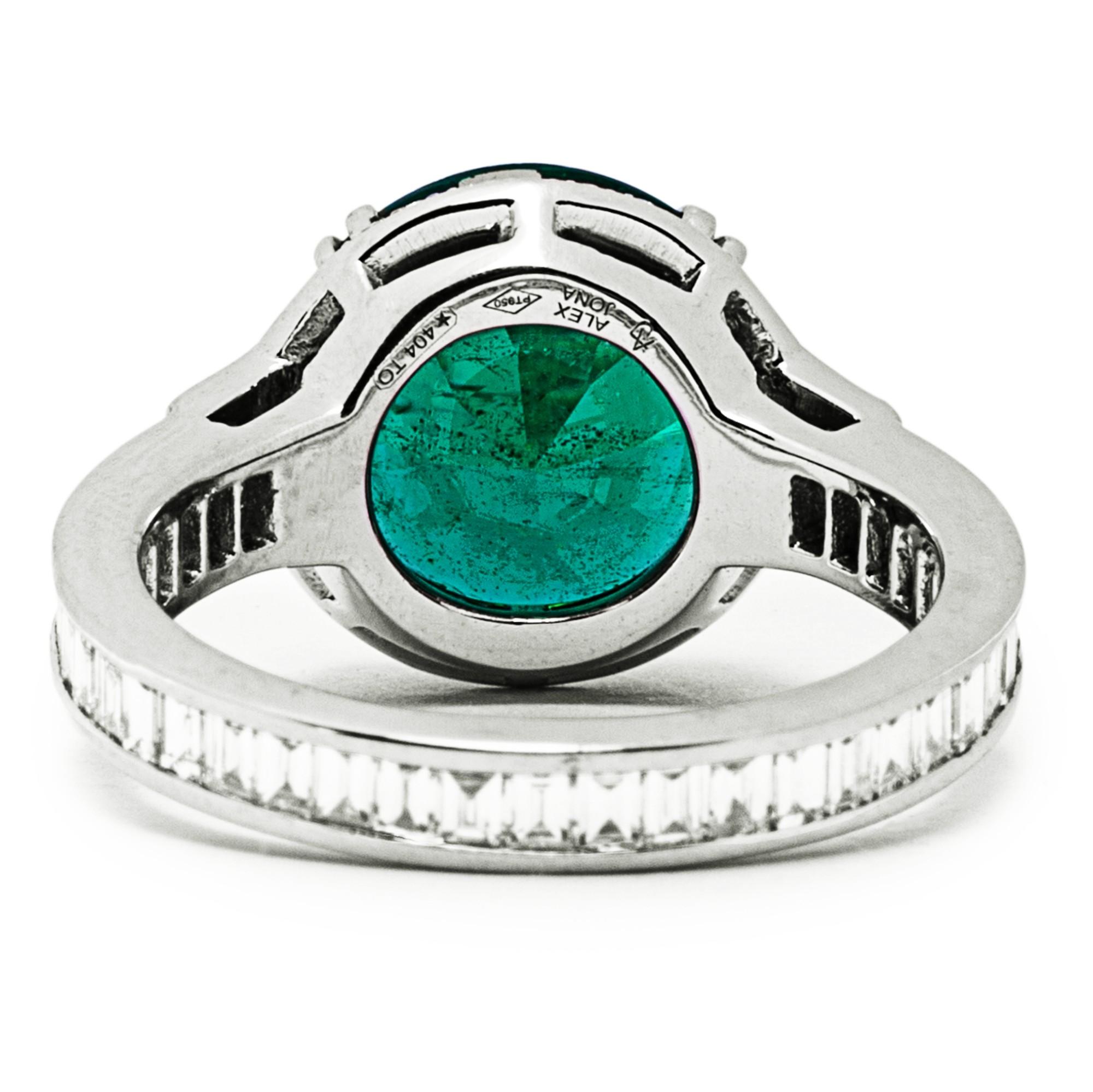 Alex Jona Emerald White Diamond Platinum Solitaire Ring For Sale 2