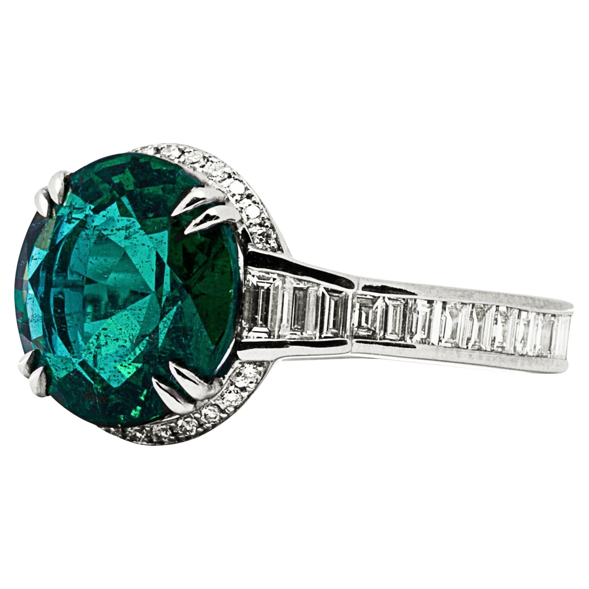 Alex Jona Emerald White Diamond Platinum Solitaire Ring For Sale