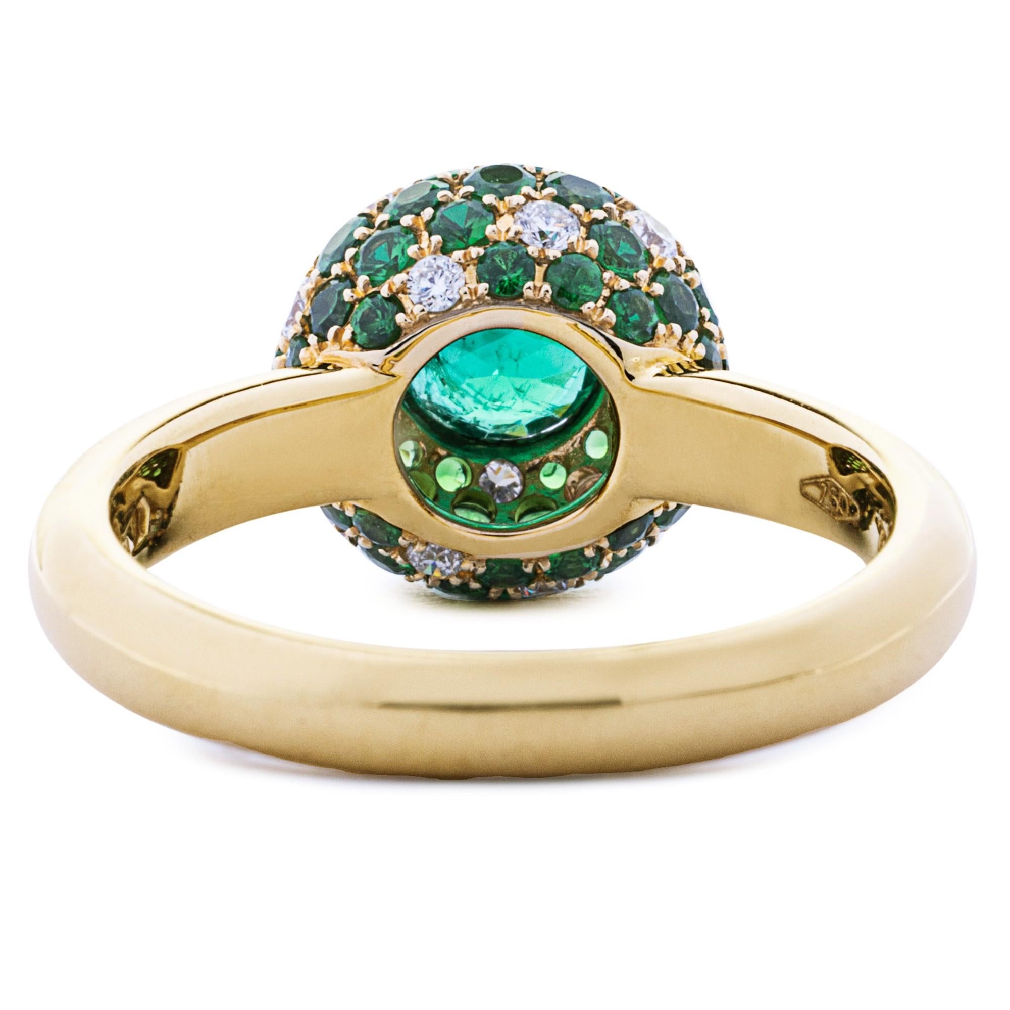 Alex Jona Emerald White Diamond Tsavorite 18 Karat Yellow Gold Ring For Sale 1