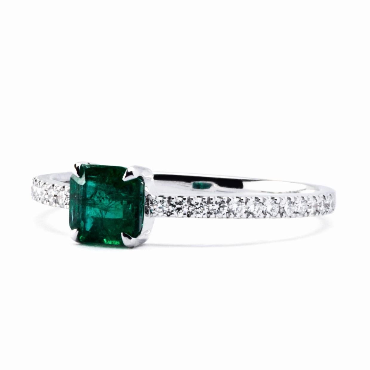 Contemporary Alex Jona Emerald White Diamond White Gold Solitaire Ring For Sale
