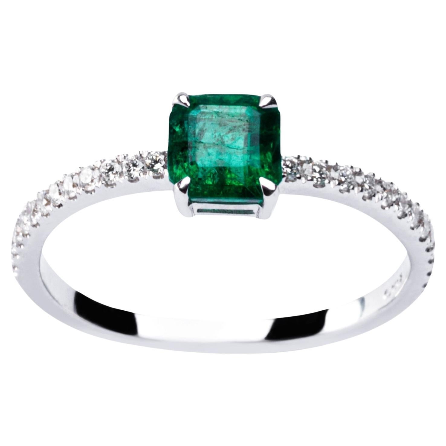 Alex Jona Esmeralda Diamante Blanco Anillo Solitario de Oro Blanco