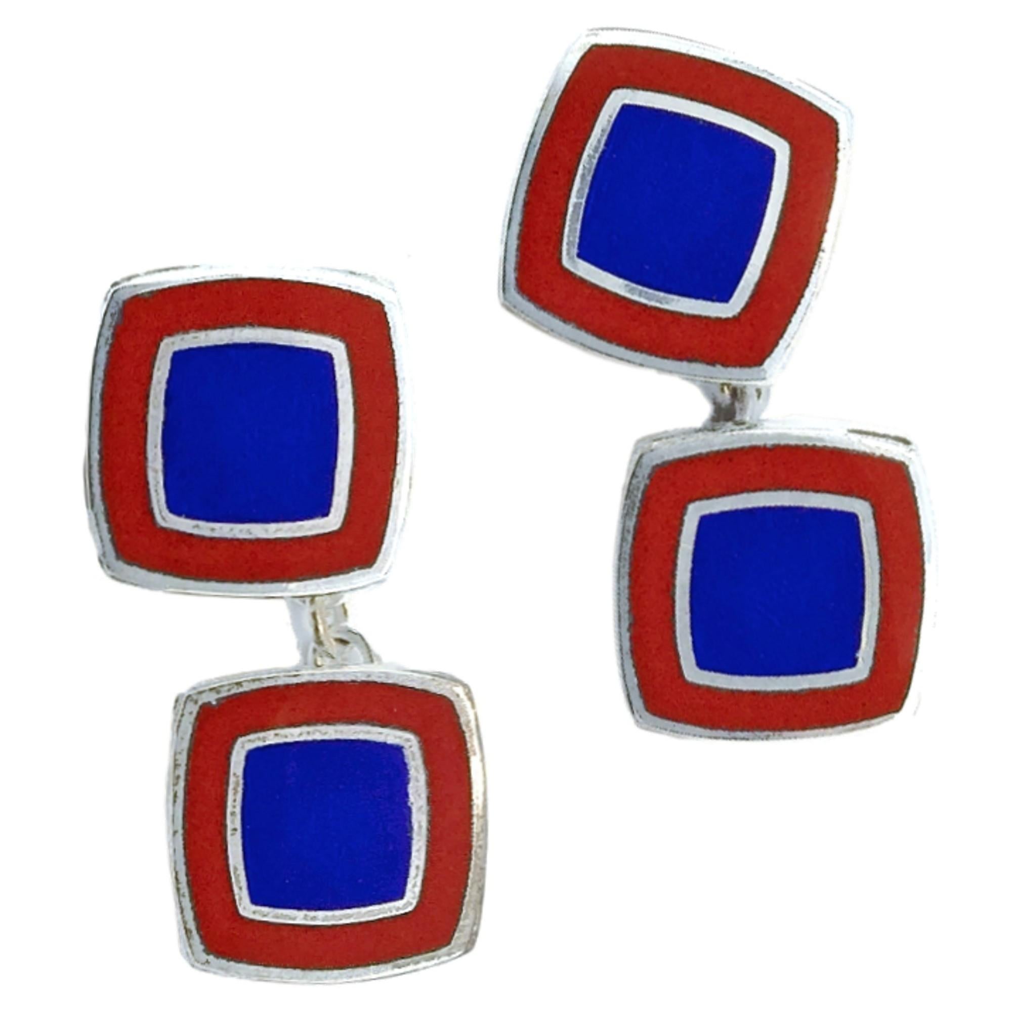 Alex Jona Enamel Sterling Silver Cufflinks In New Condition For Sale In Torino, IT