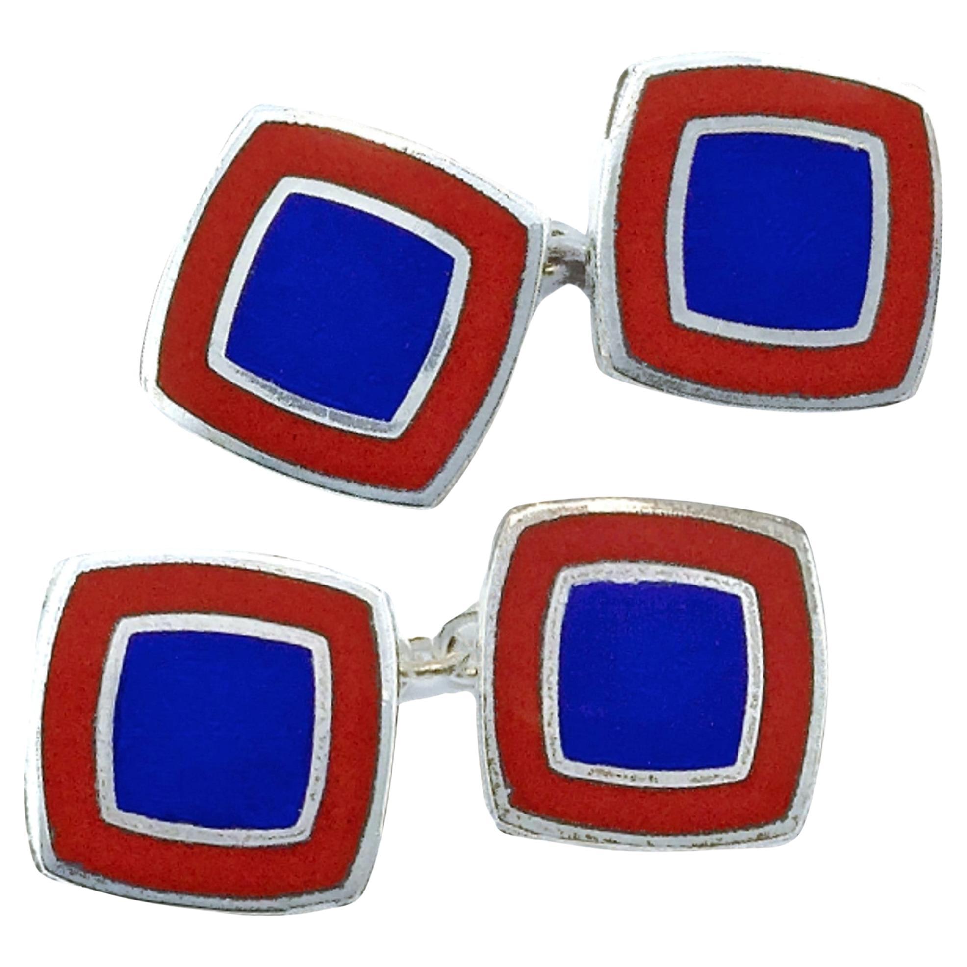 Alex Jona Enamel Sterling Silver Cufflinks For Sale