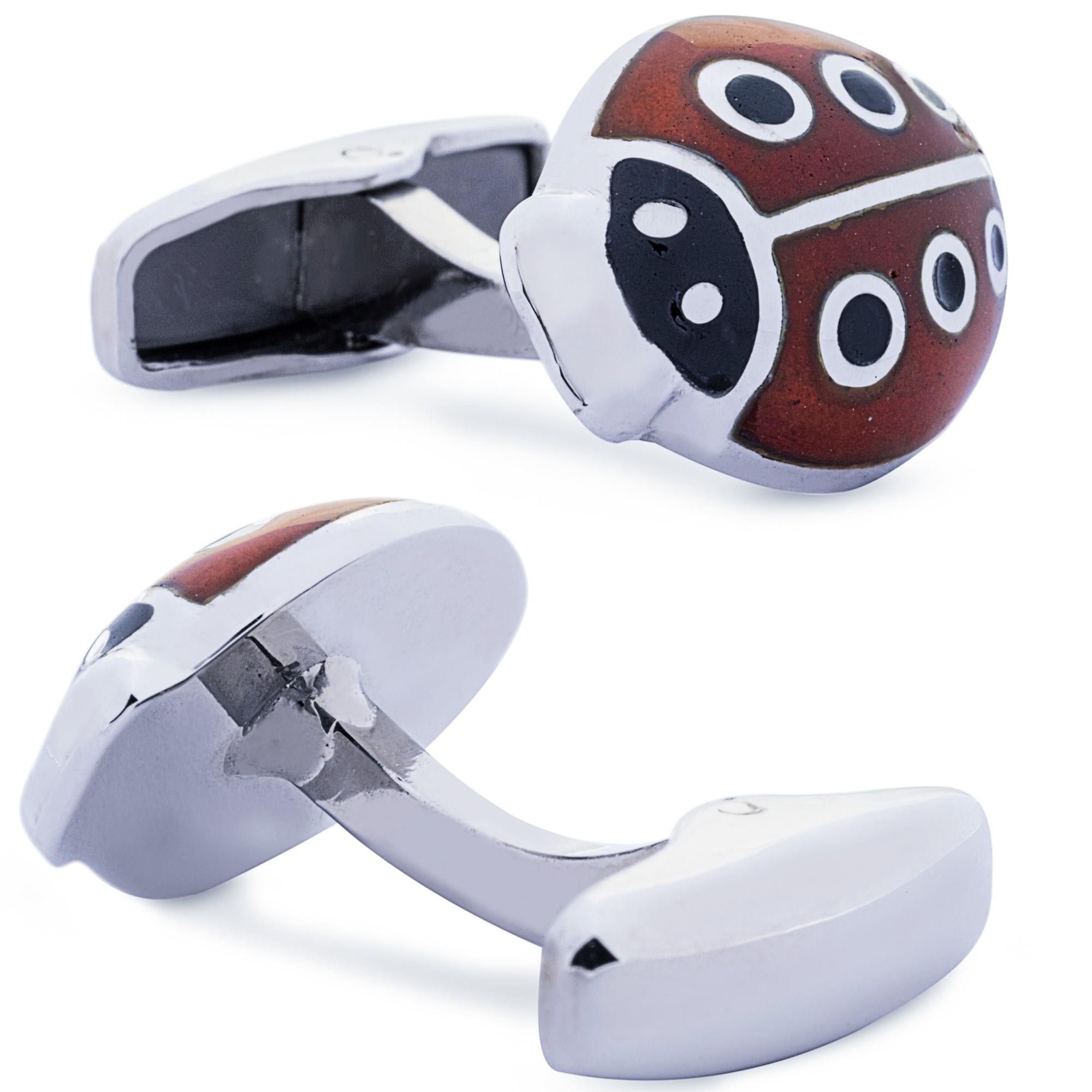 Manschettenknöpfe von Alex Jona aus Emaille und Sterlingsilber mit Ladybug im Zustand „Neu“ im Angebot in Lugano, CH