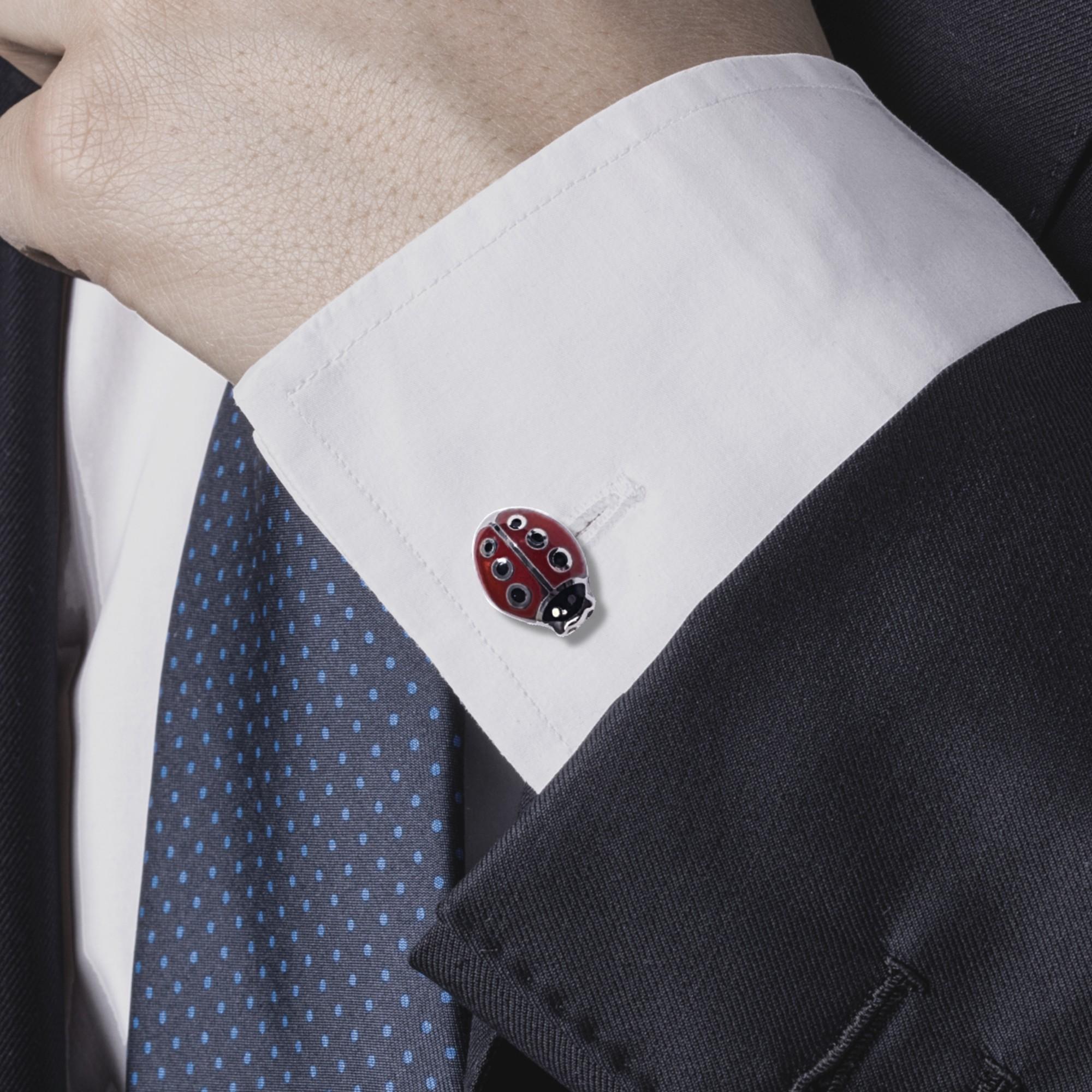 Manschettenknöpfe von Alex Jona aus Emaille und Sterlingsilber mit Ladybug für Damen oder Herren im Angebot