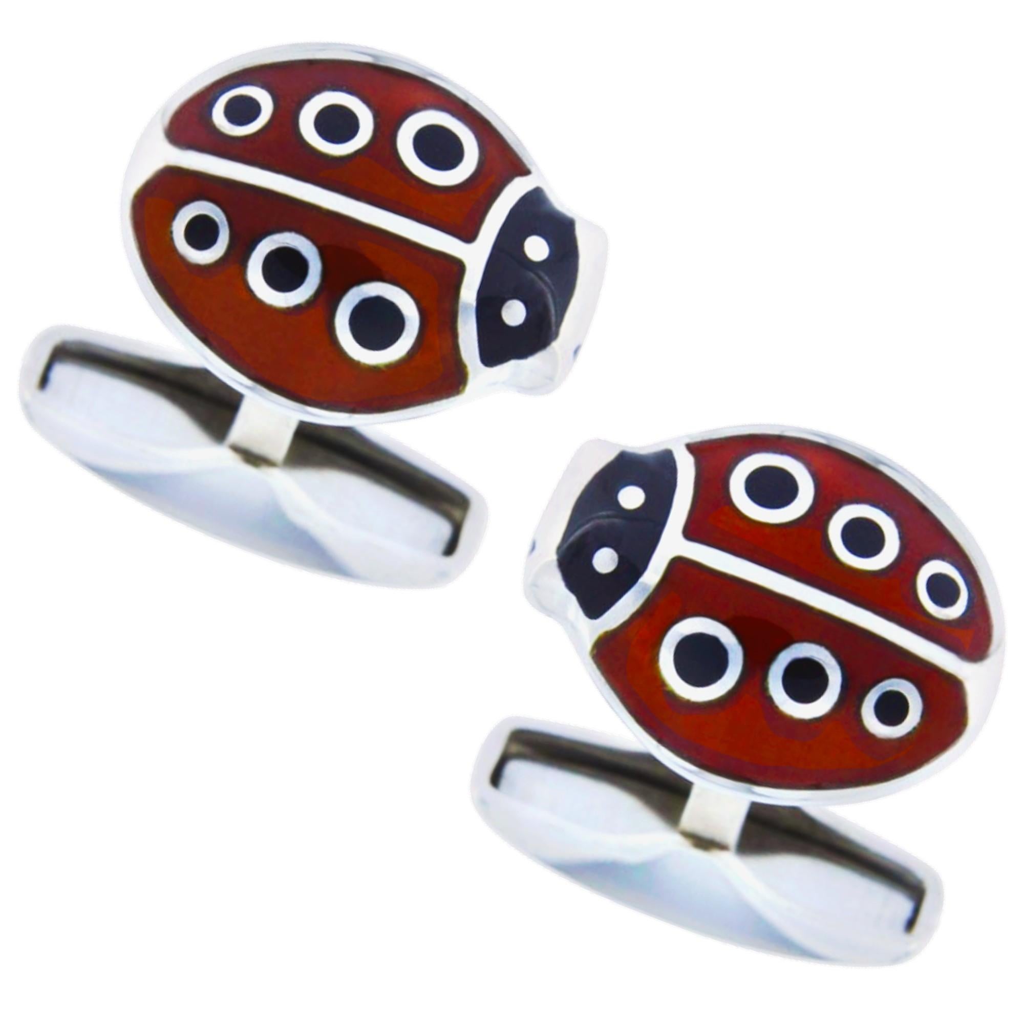 Alex Jona Enamel Sterling Silver Ladybug Cufflinks For Sale