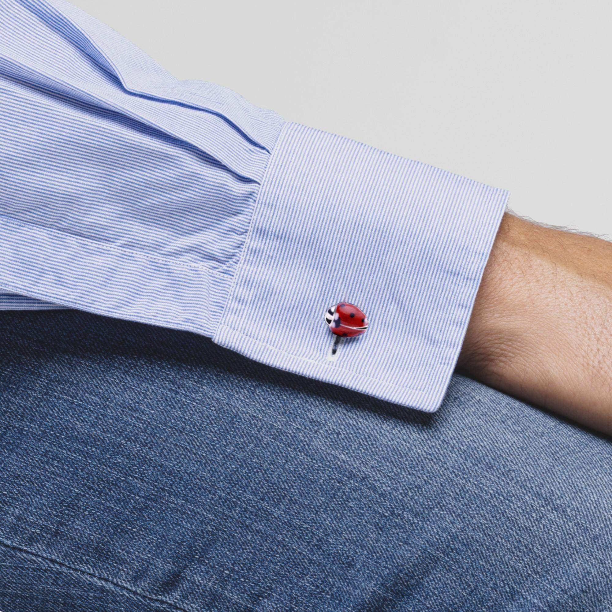 Boutons de manchette Alex Jona en argent sterling émaillé rouge et noir coccinelle en vente 1