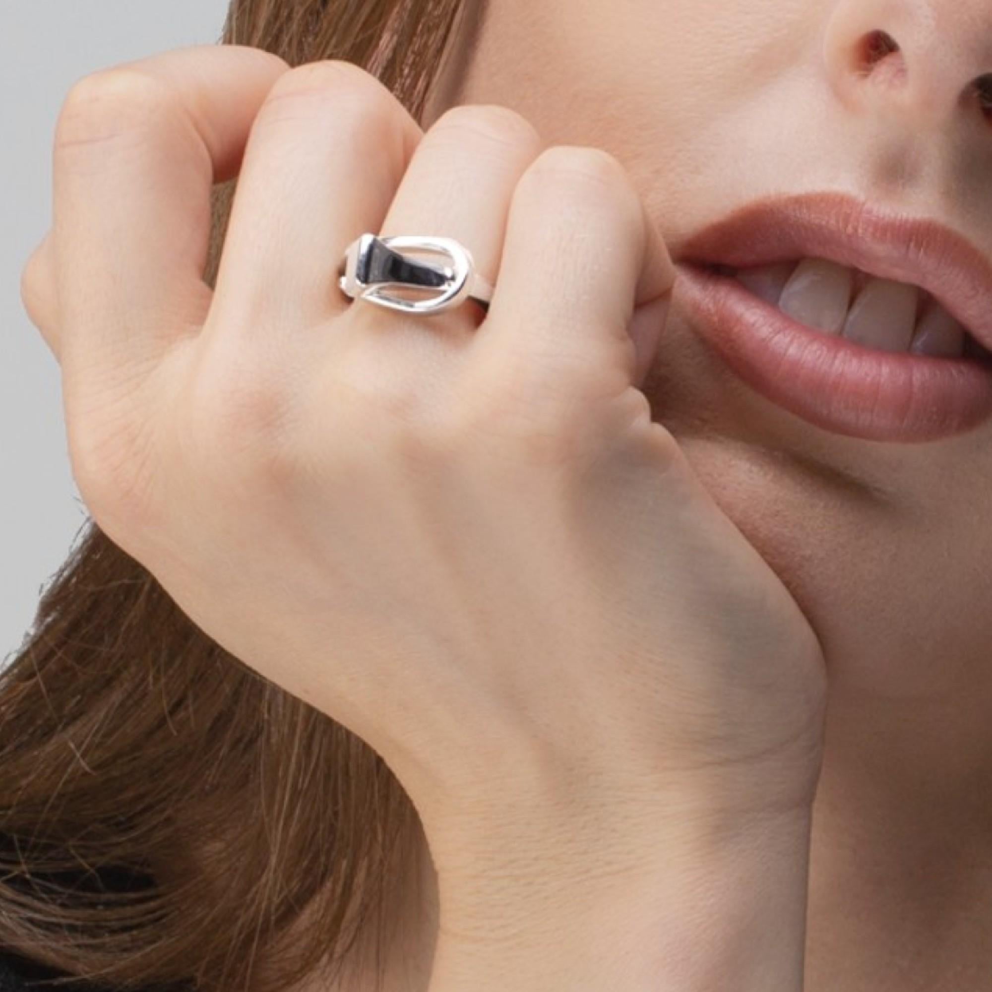 Women's Alex Jona Equestrian Horseshoe Nail 18 Karat White Gold Ring For Sale