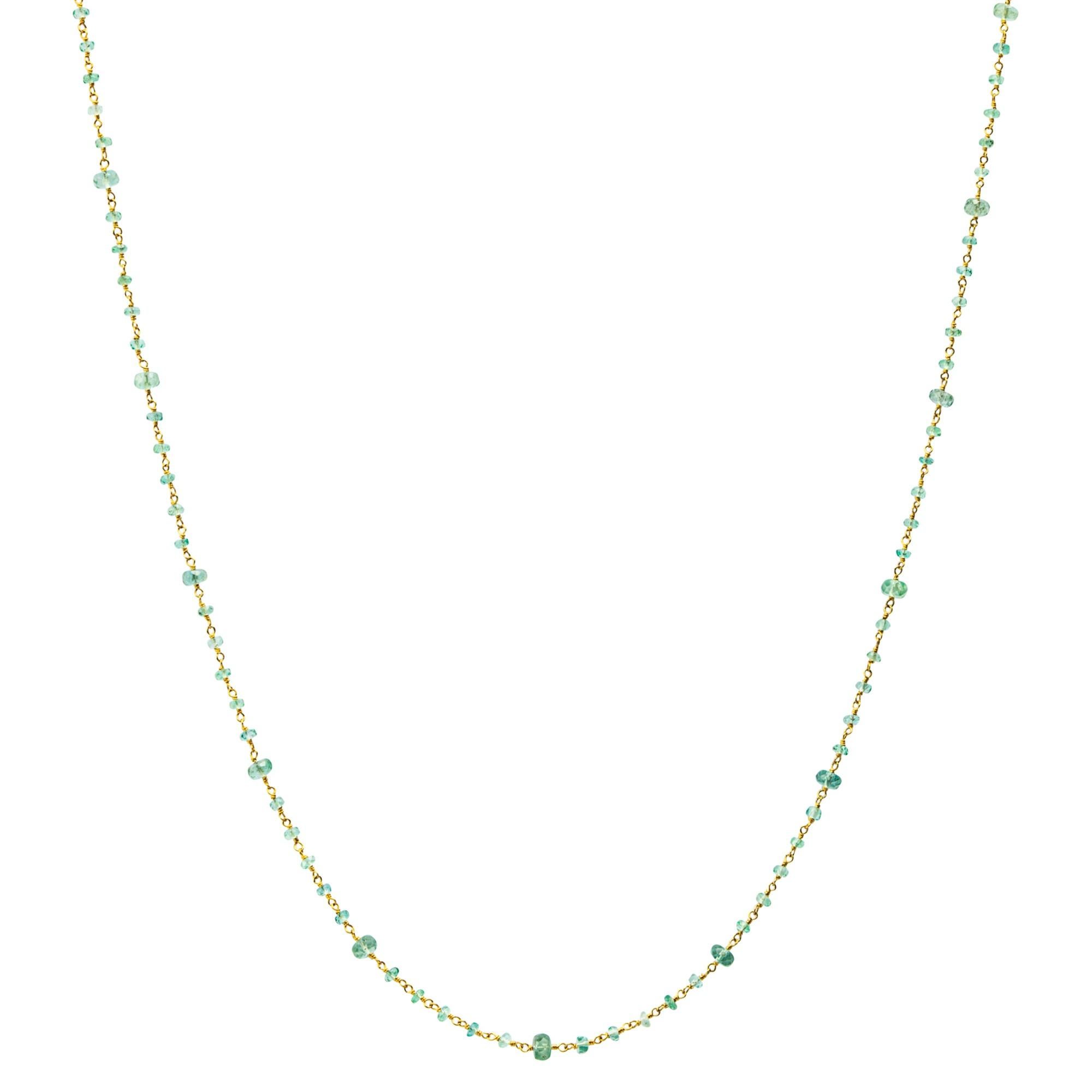 Women's Faceted Light Green Emerald 18 Karat Yellow Gold Necklace For Sale
