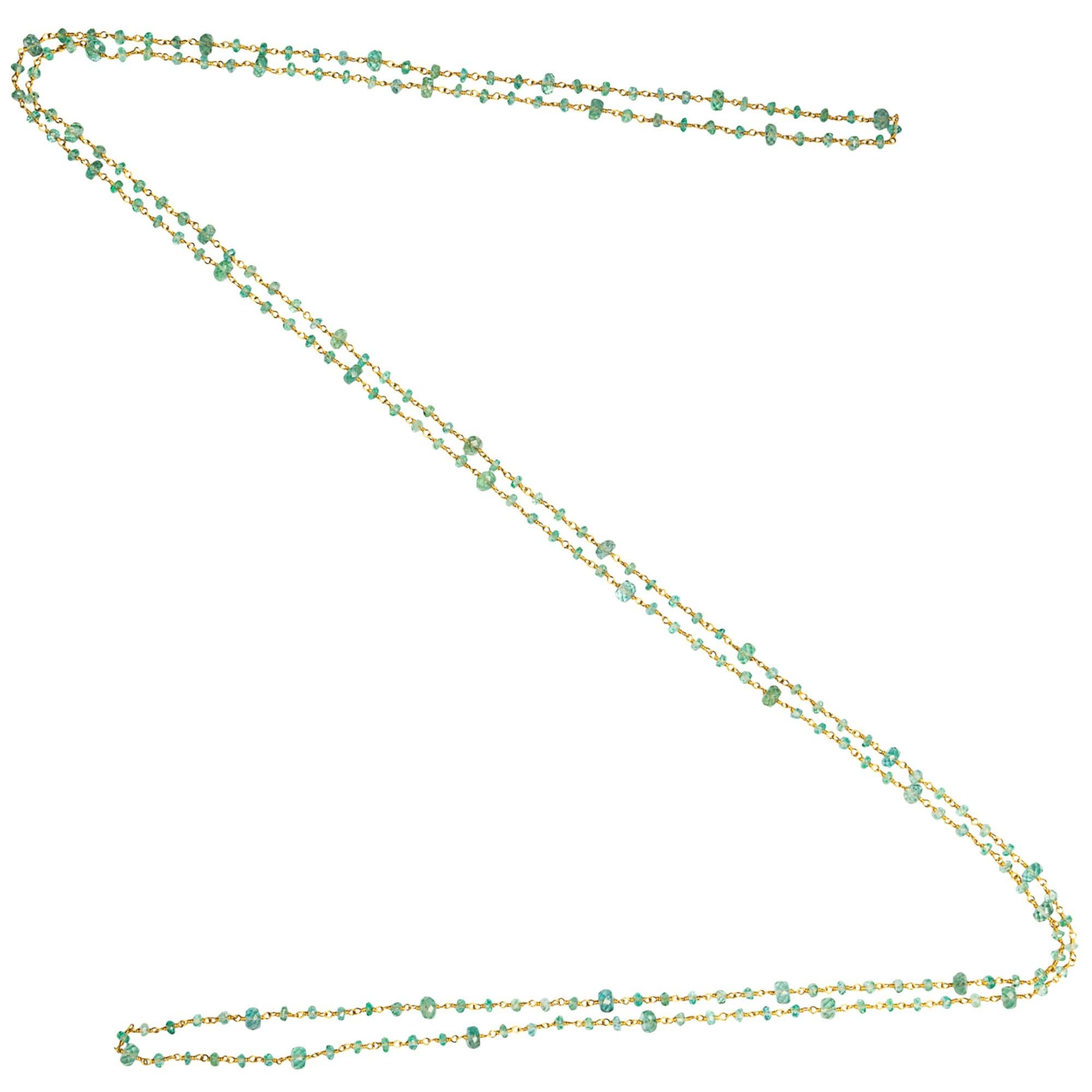 Faceted Light Green Emerald 18 Karat Yellow Gold Necklace For Sale 1
