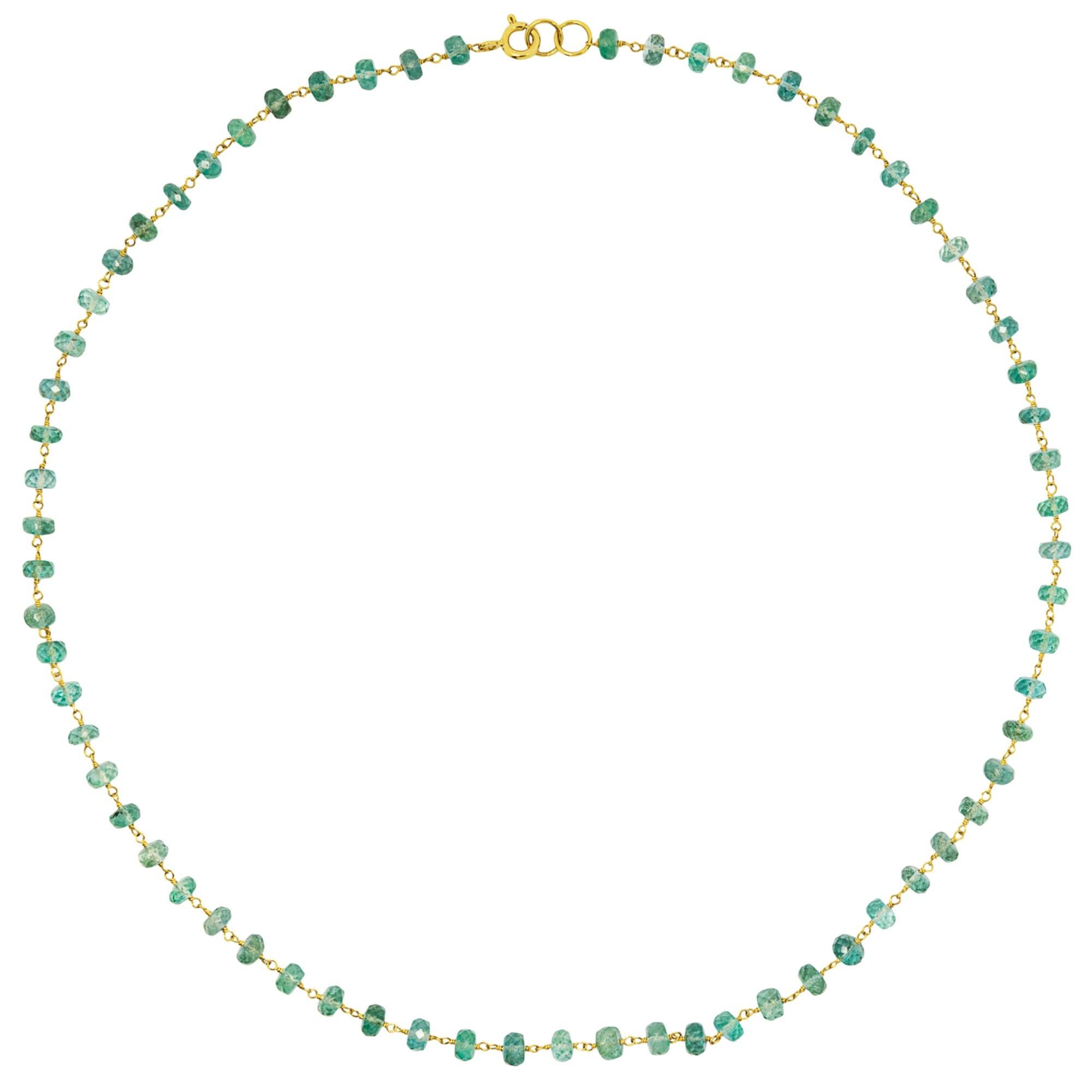 Faceted Light Green Emerald 18 Karat Yellow Gold Necklace For Sale
