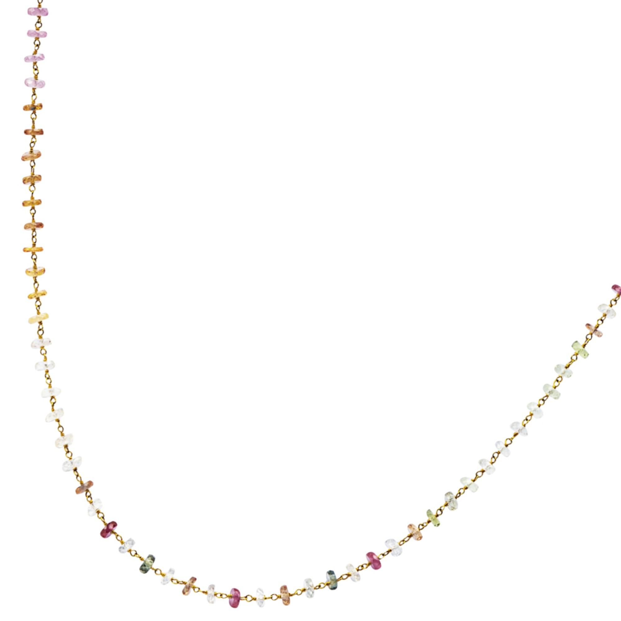 Women's Faceted Pastel Multicolor Sapphire 18 Karat Yellow Gold Long Necklace For Sale
