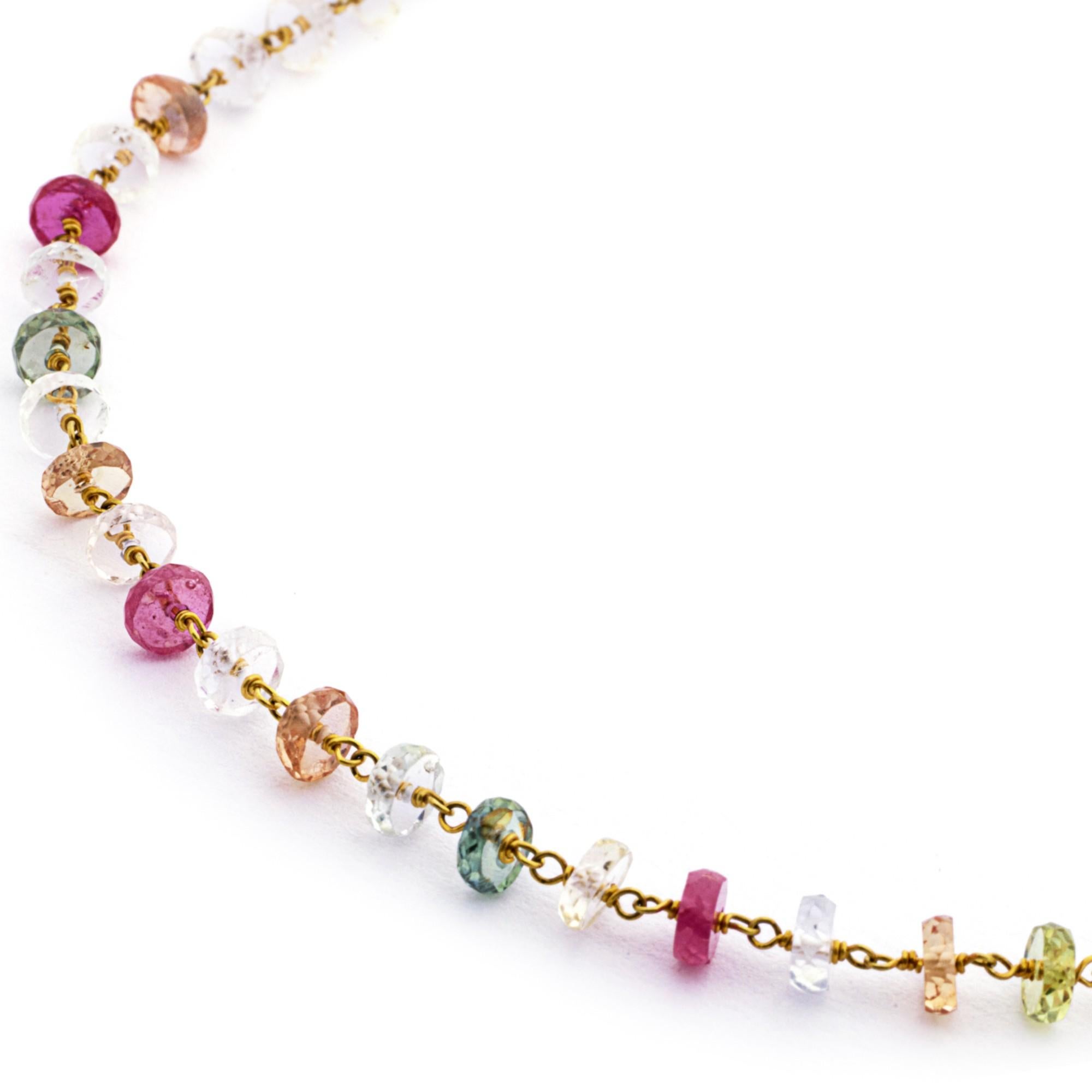 Faceted Pastel Multicolor Sapphire 18 Karat Yellow Gold Long Necklace For Sale 1