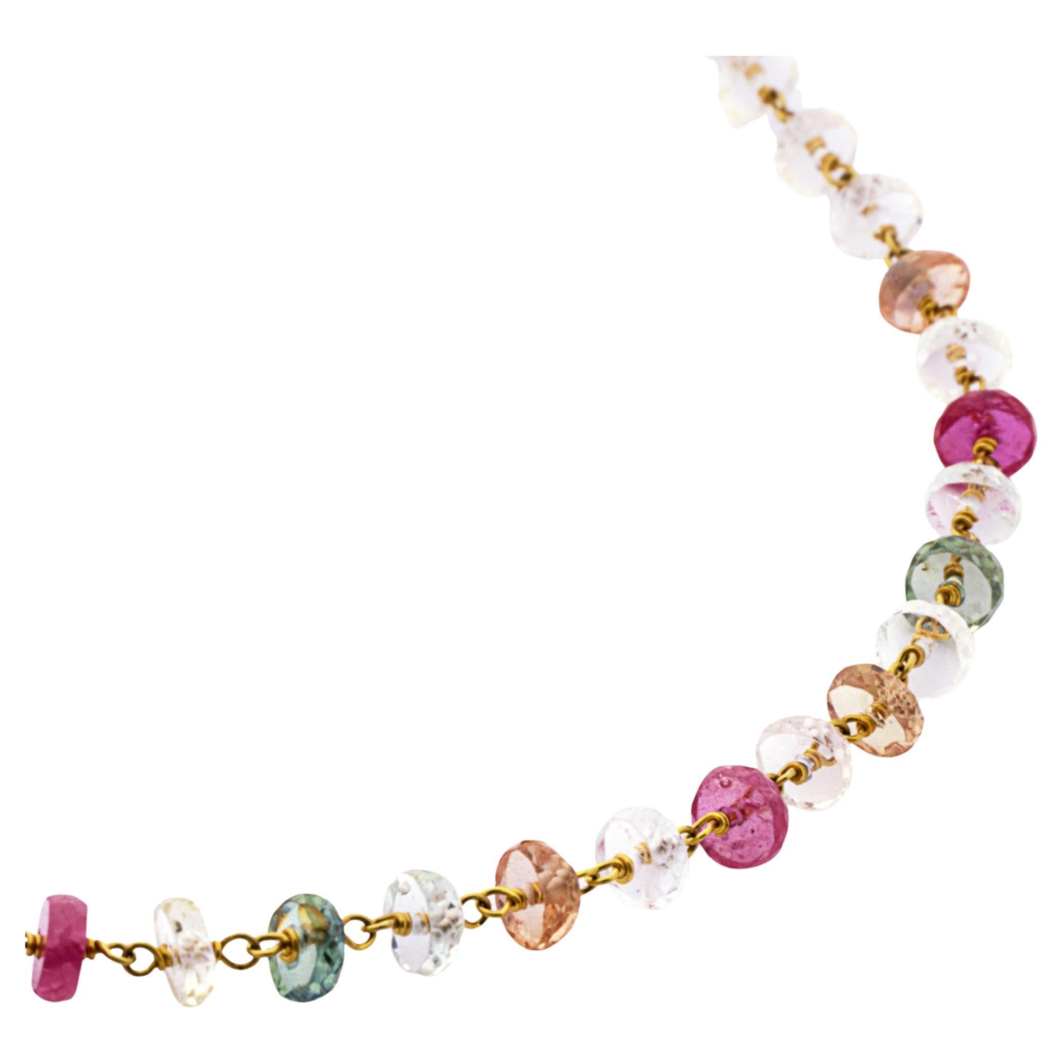 Faceted Pastel Multicolor Sapphire 18 Karat Yellow Gold Long Necklace For Sale