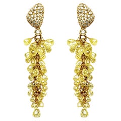 Alex Jona Fancy Yellow and White Diamond 18 Karat Yellow Gold Cluster Earrings