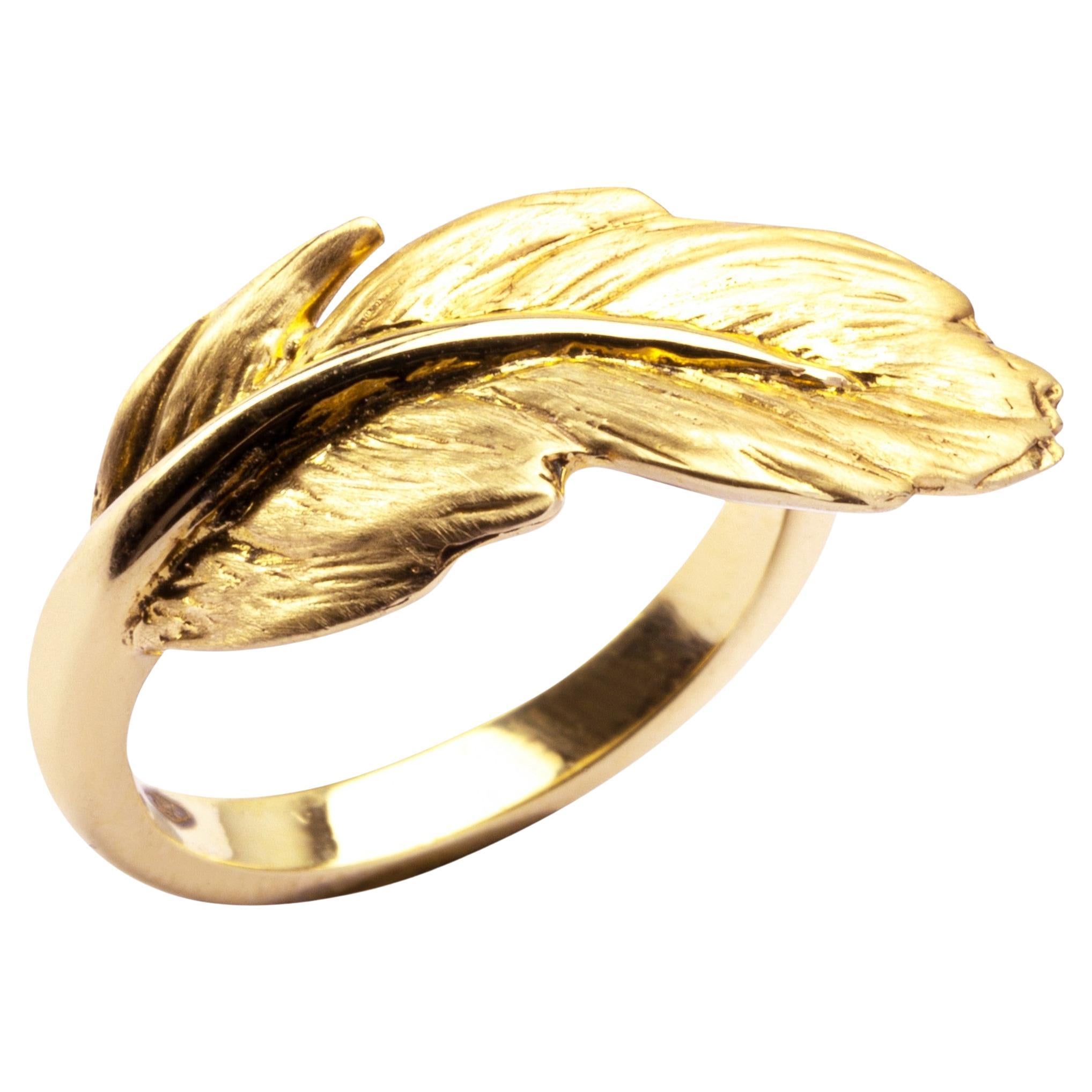 Alex Jona Feather 18 Karat Yellow Gold Ring For Sale