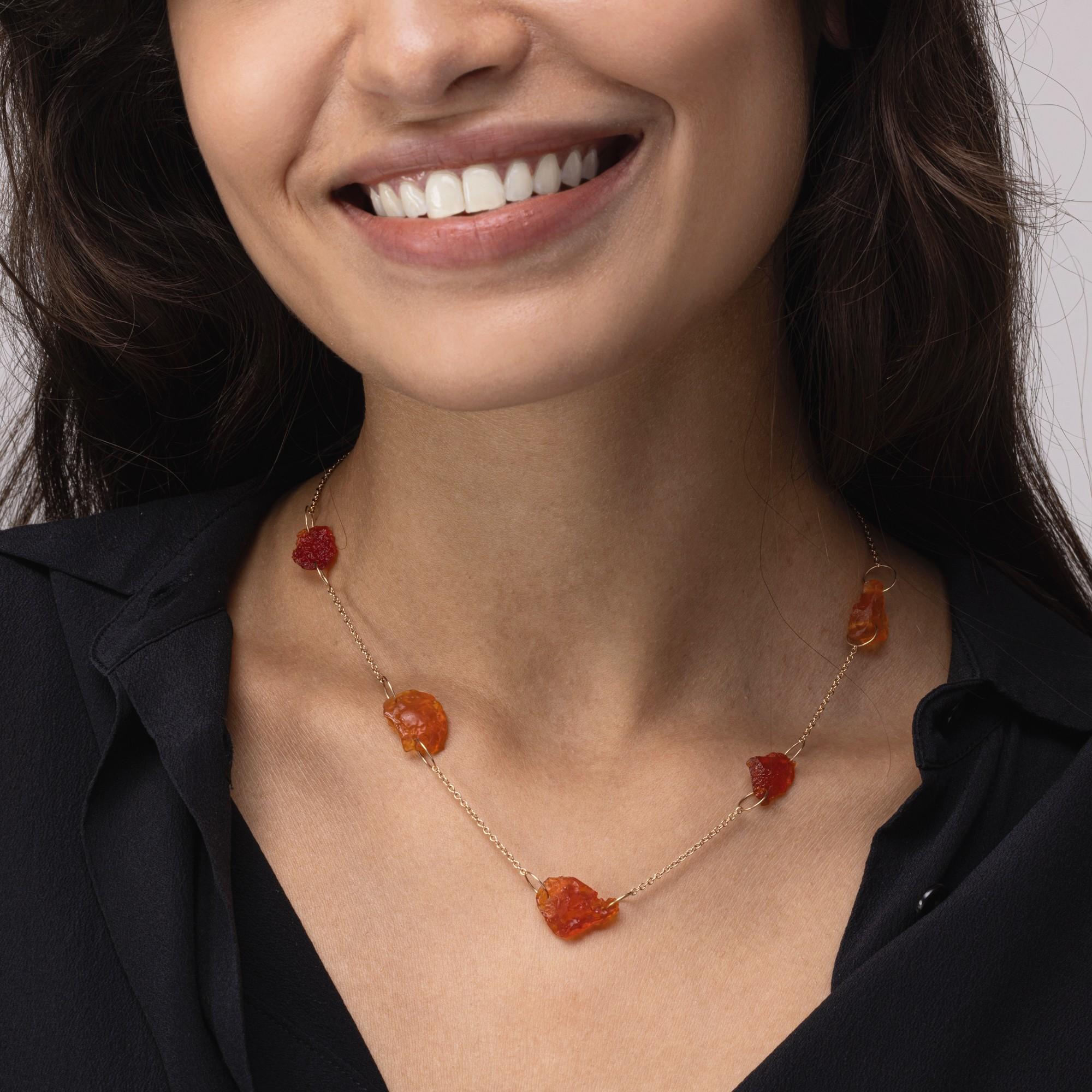 Alex Jona design collection, hand crafted in Italy, 18 karat rose gold chain necklace, alternating 5 rough fire opals weighing 18 carats in total.

Alex Jona jewels stand out, not only for their special design and for the excellent quality of the