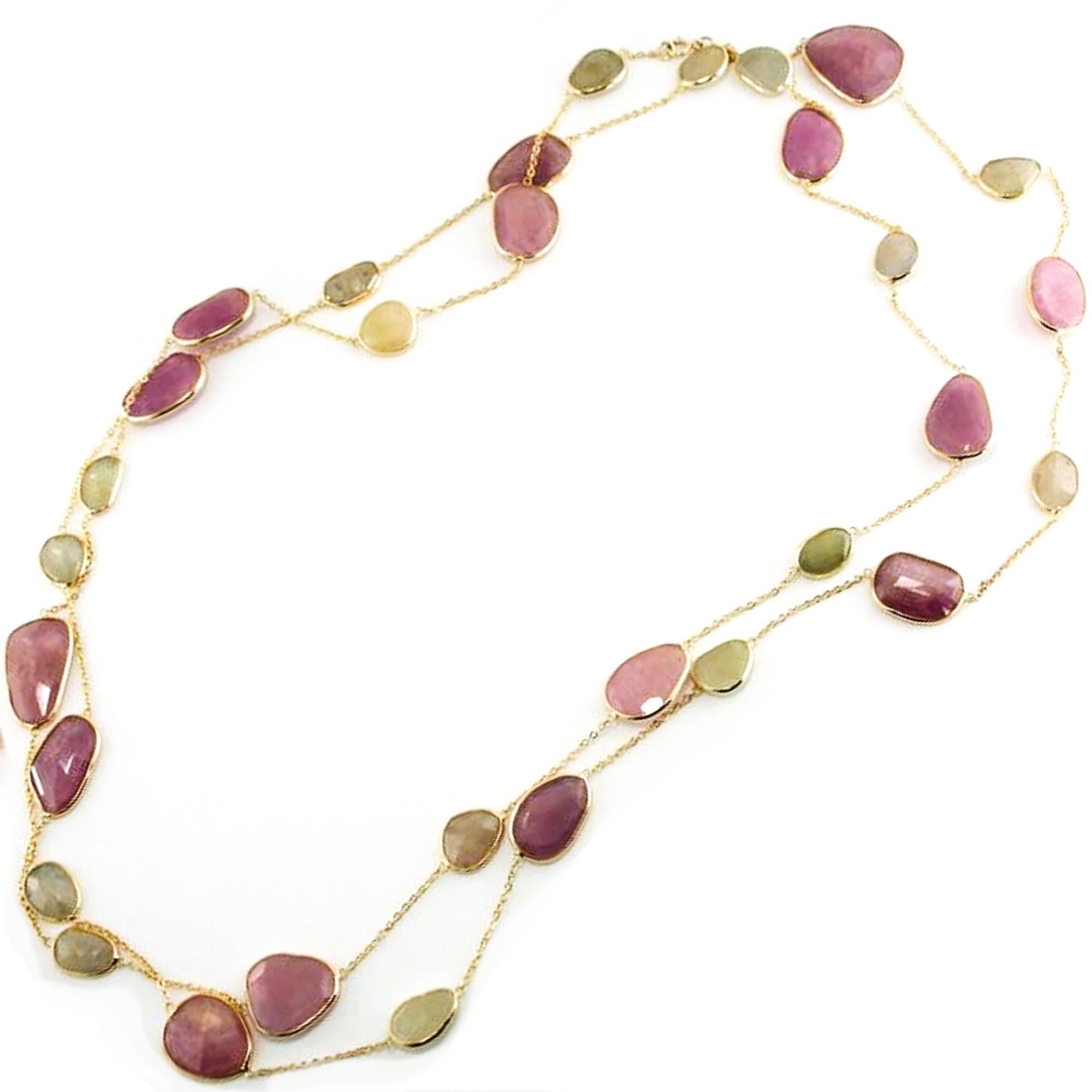 Alex Jona Flat Cut Rose and Yellow Sapphire 18 K Yellow Gold Long Chain Necklace For Sale