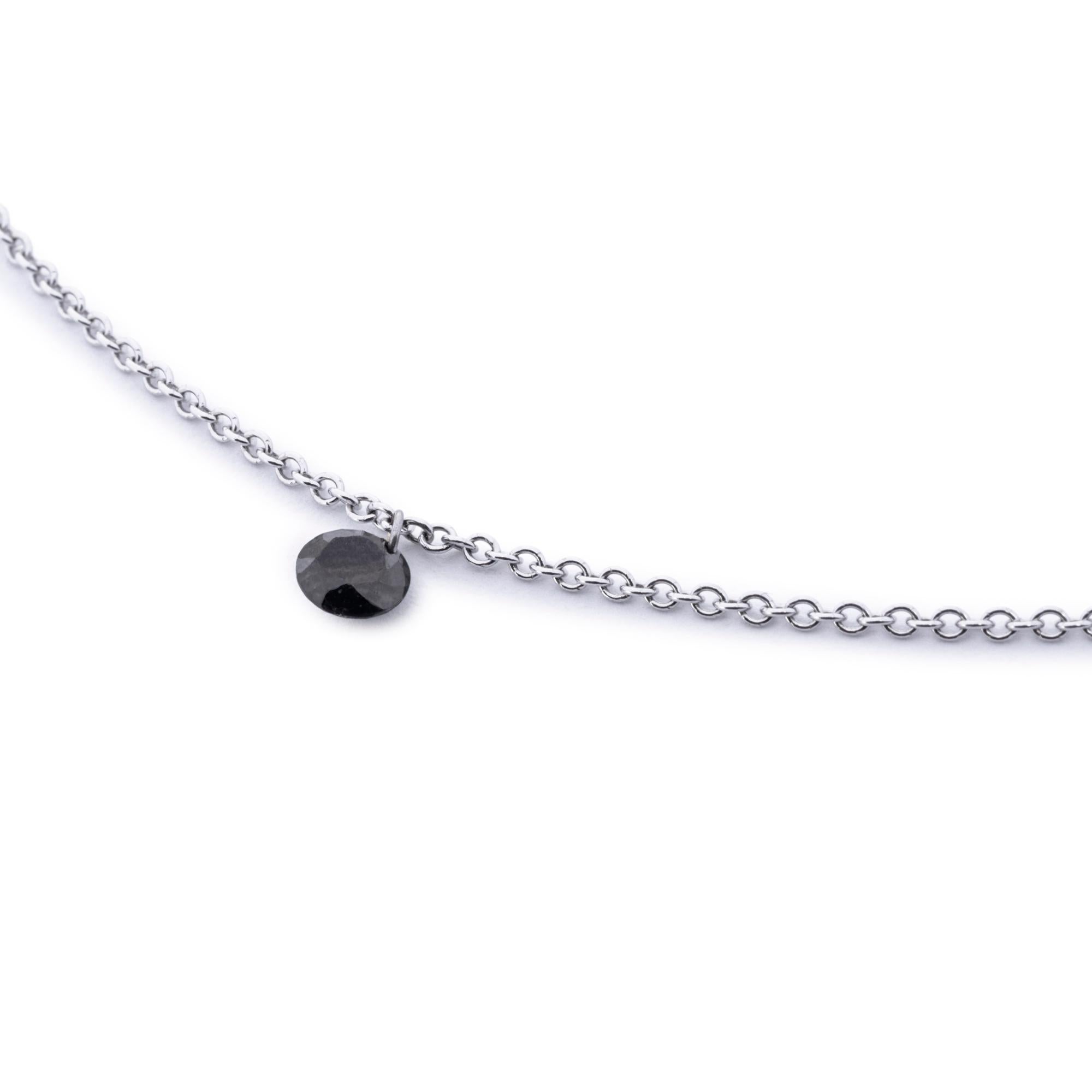 Briolette Cut Alex Jona Floating Black Diamond 18 Karat White Gold Necklace For Sale