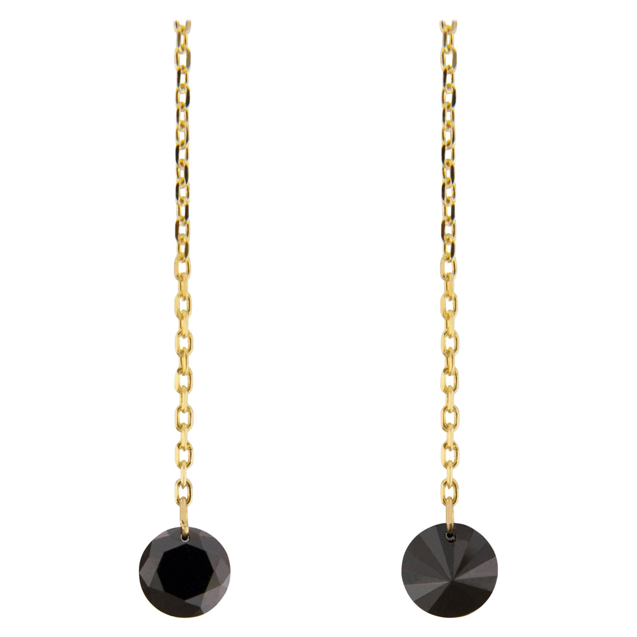 Alex Jona Schwebende schwarze Diamant-Ohrringe aus 18 Karat Gelbgold (Rundschliff) im Angebot