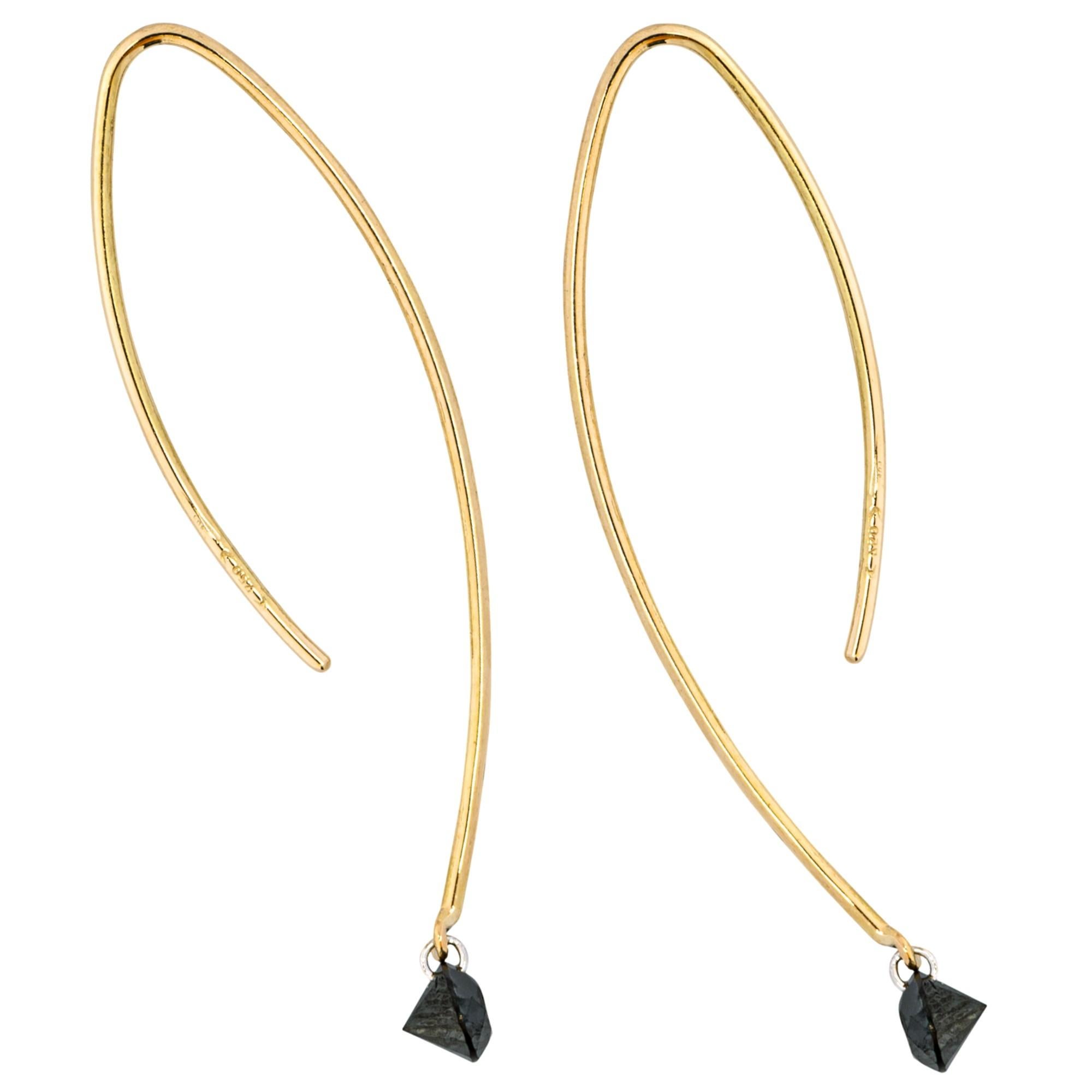 Round Cut Alex Jona Floating Black Diamond 18 Karat Yellow Gold Pendant Earrings For Sale