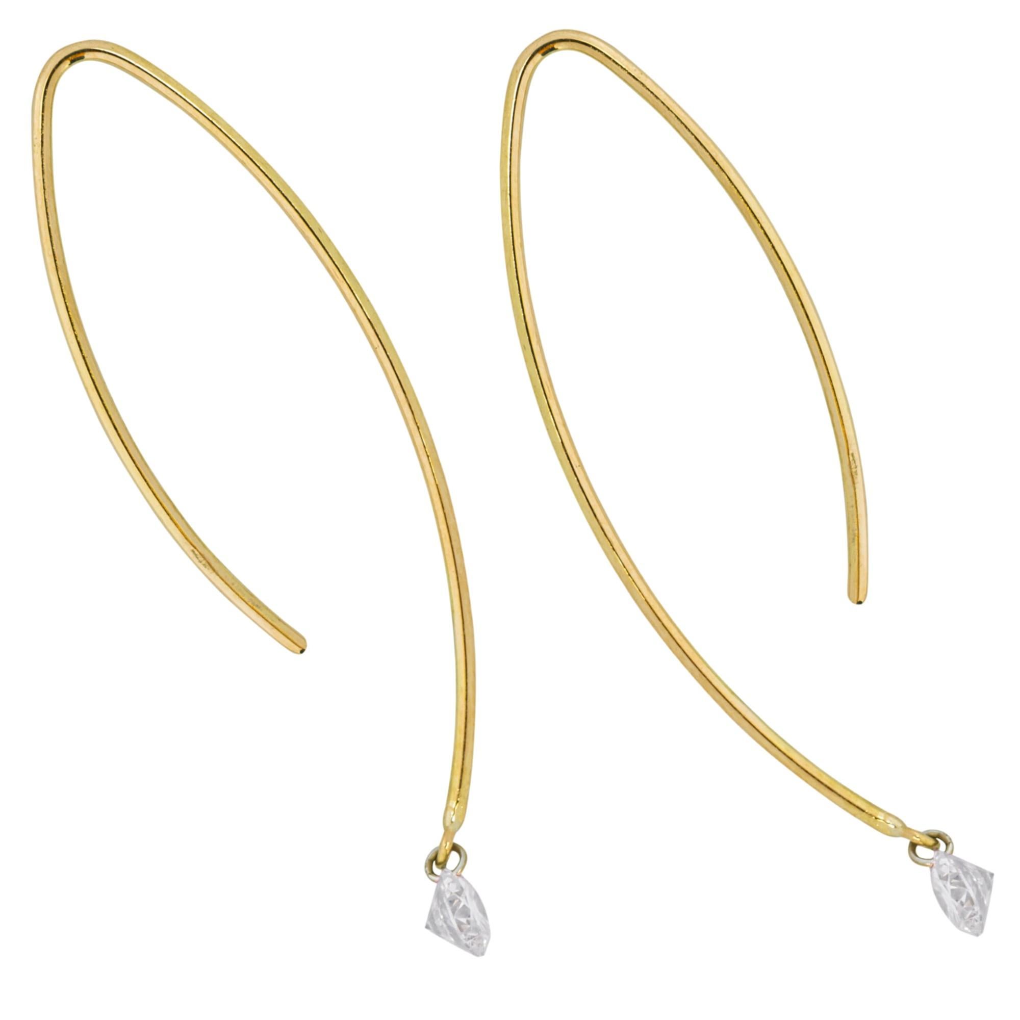 Taille ronde Alex Jona, boucles d'oreilles flottantes en or jaune 18 carats et diamants blancs en vente
