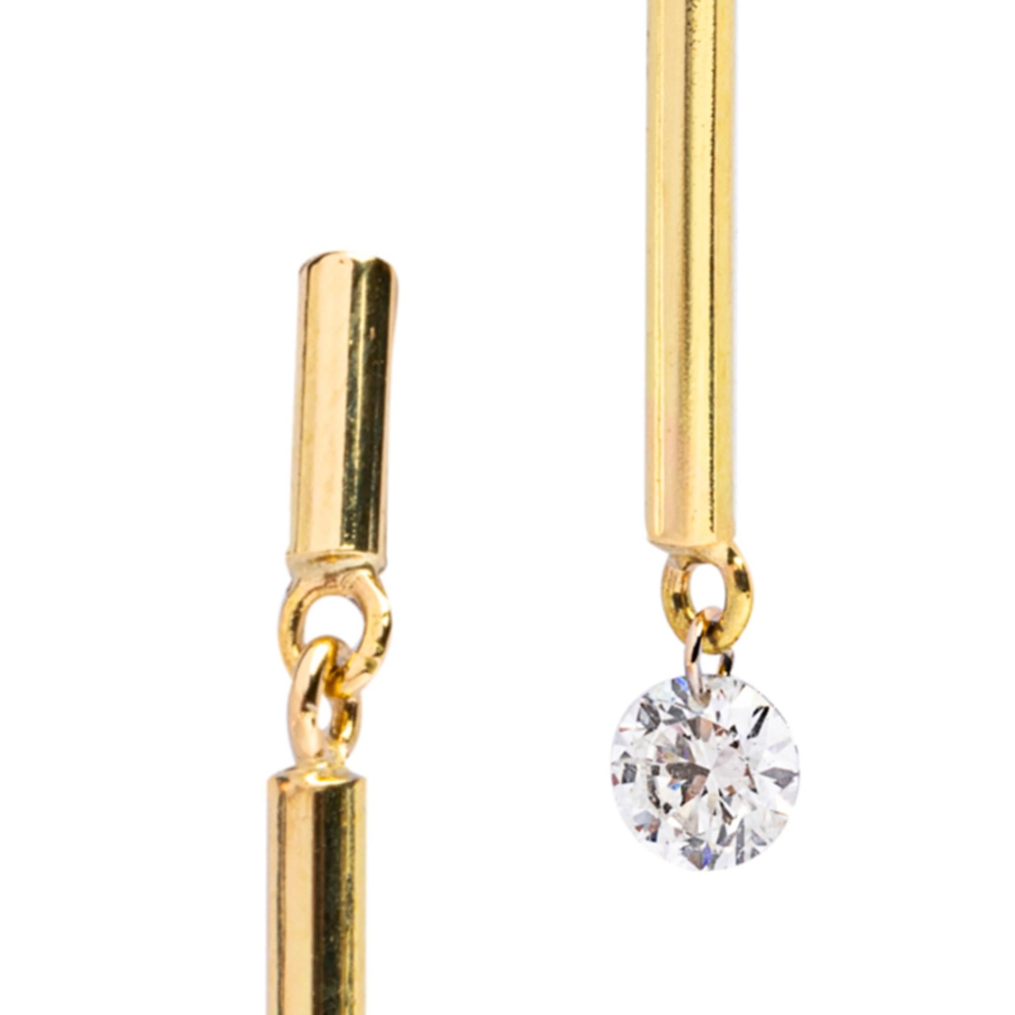 Contemporary Alex Jona Floating White Diamond 18 Karat Yellow Gold Dangle Earrings For Sale