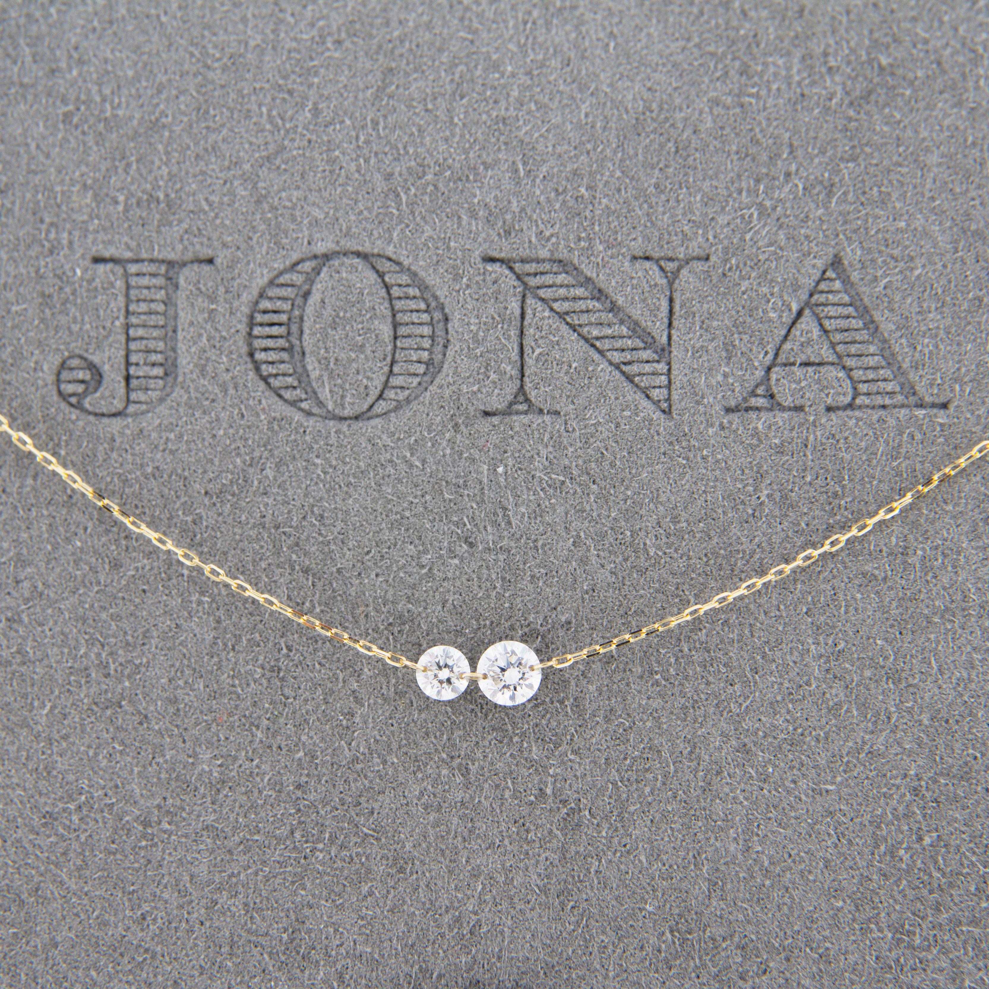 Round Cut Alex Jona Floating White Diamond 18 Karat Yellow Gold Necklace