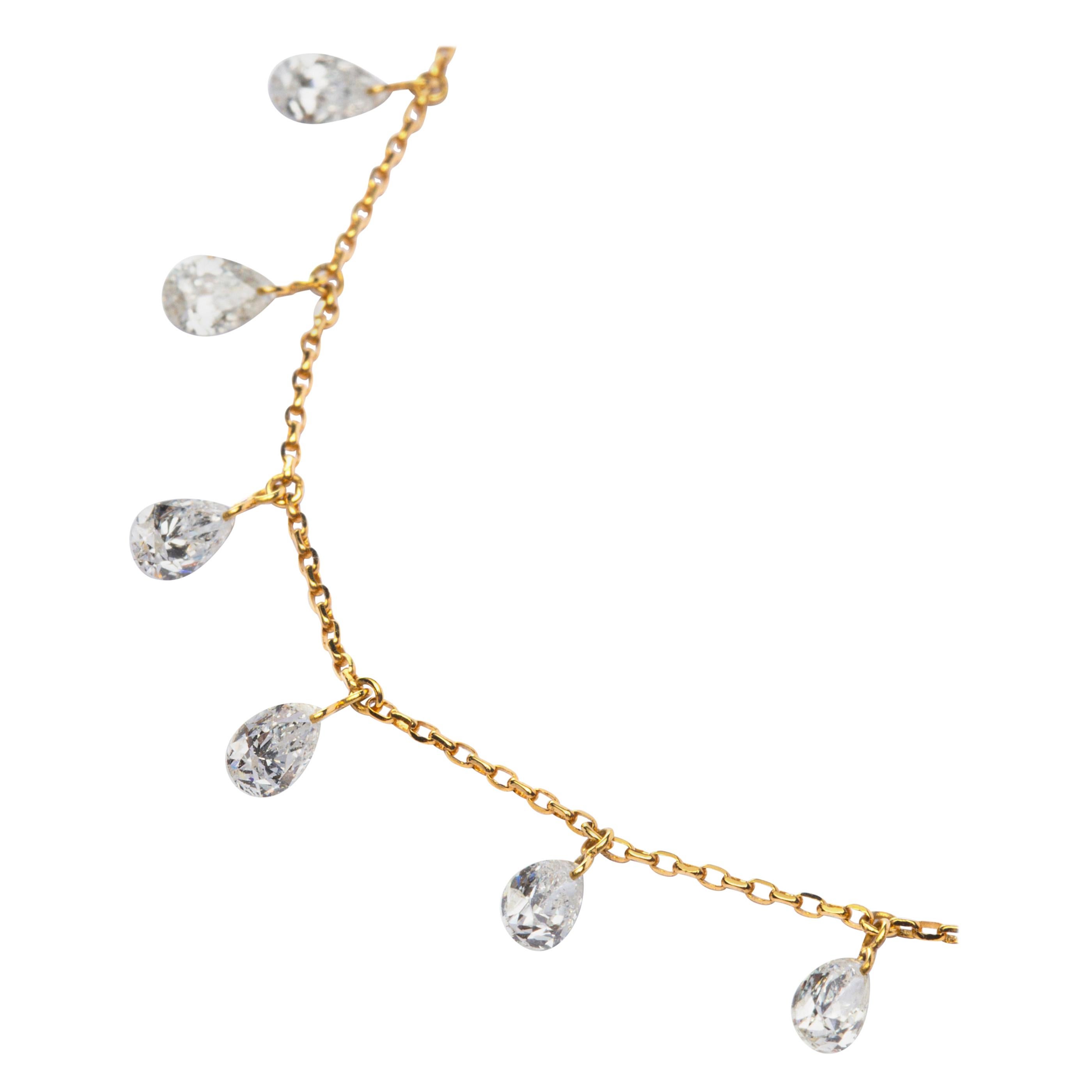 Alex Jona Floating White Diamond 18 Karat Yellow Gold Necklace