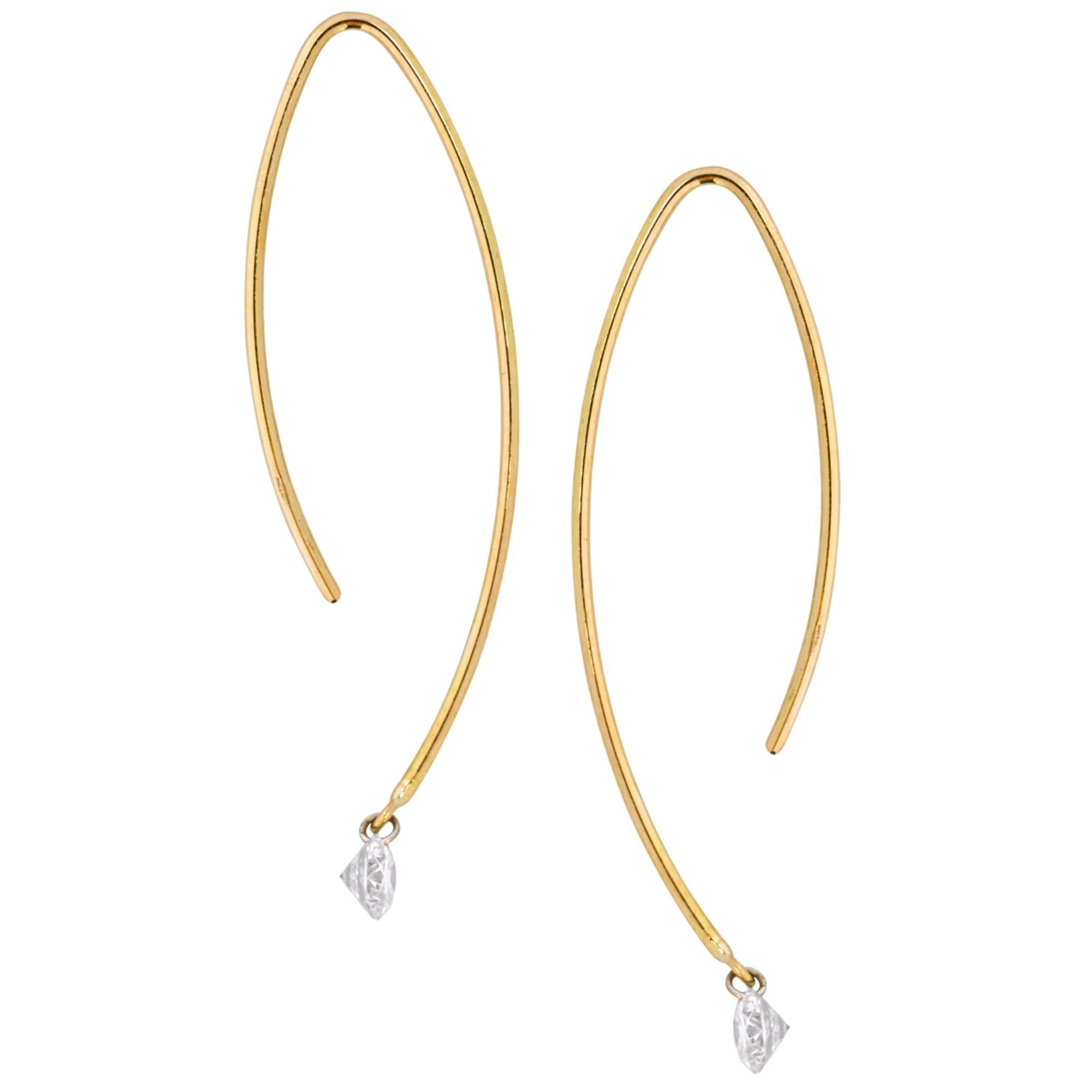 Schwebende weiße Diamant-Ohrringe aus 18 Karat Gelbgold mit Anhänger (Rundschliff) im Angebot