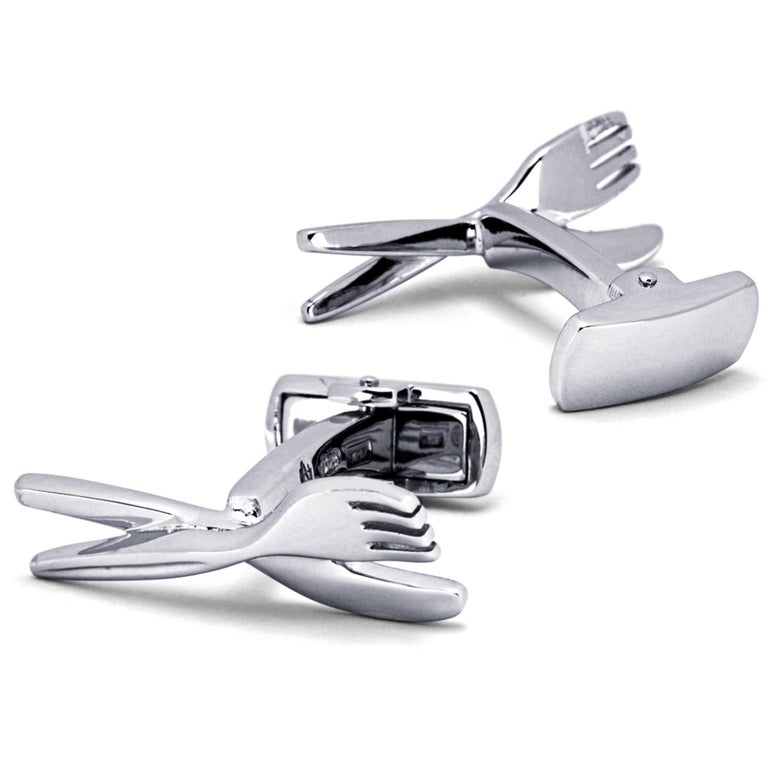 Alex Jona Fork & Knife Sterling Silver Cufflinks In New Condition For Sale In Torino, IT