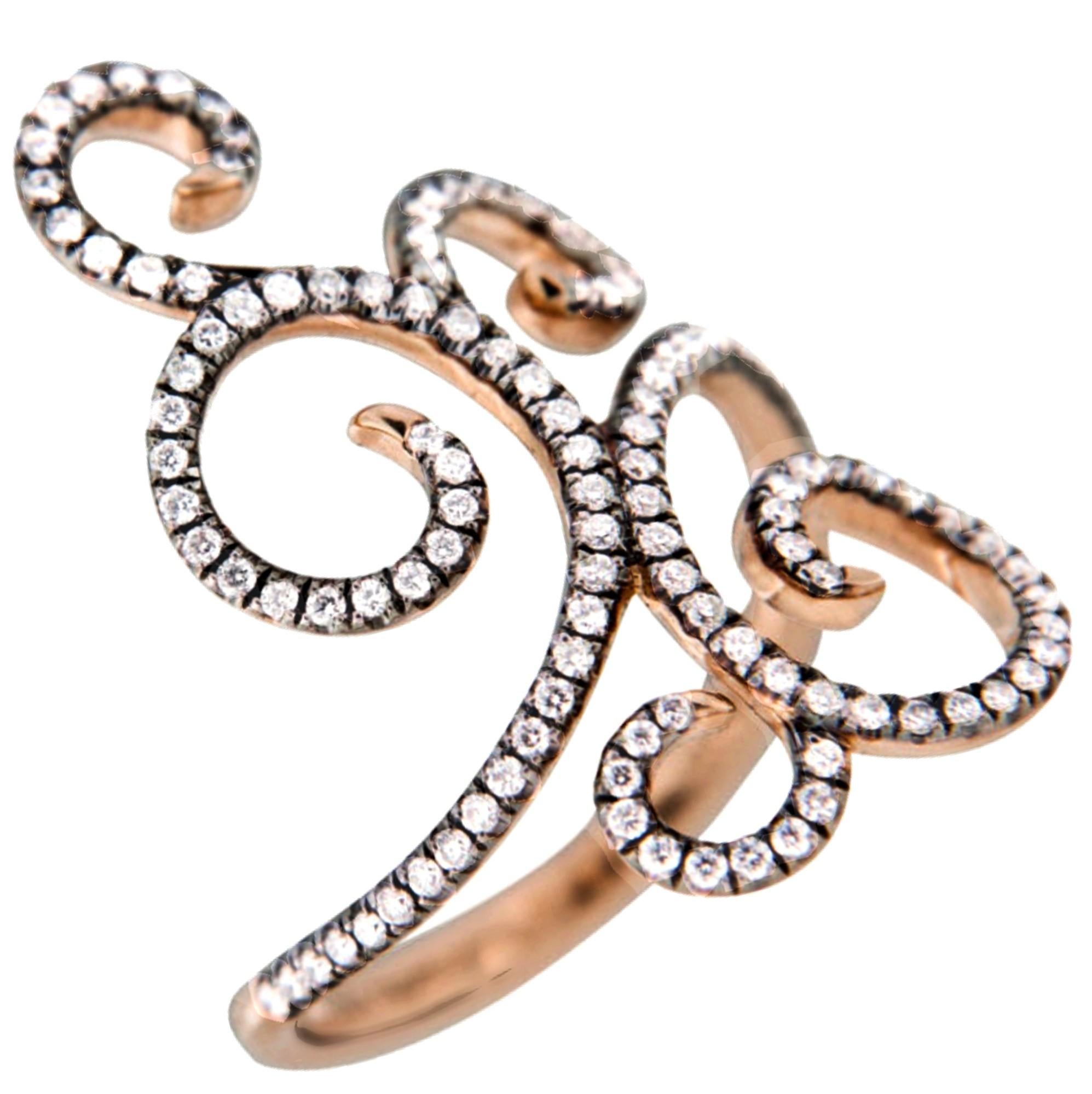 Round Cut Alex Jona Ghirigori White Diamond 18 Karat Rose Gold Ring For Sale