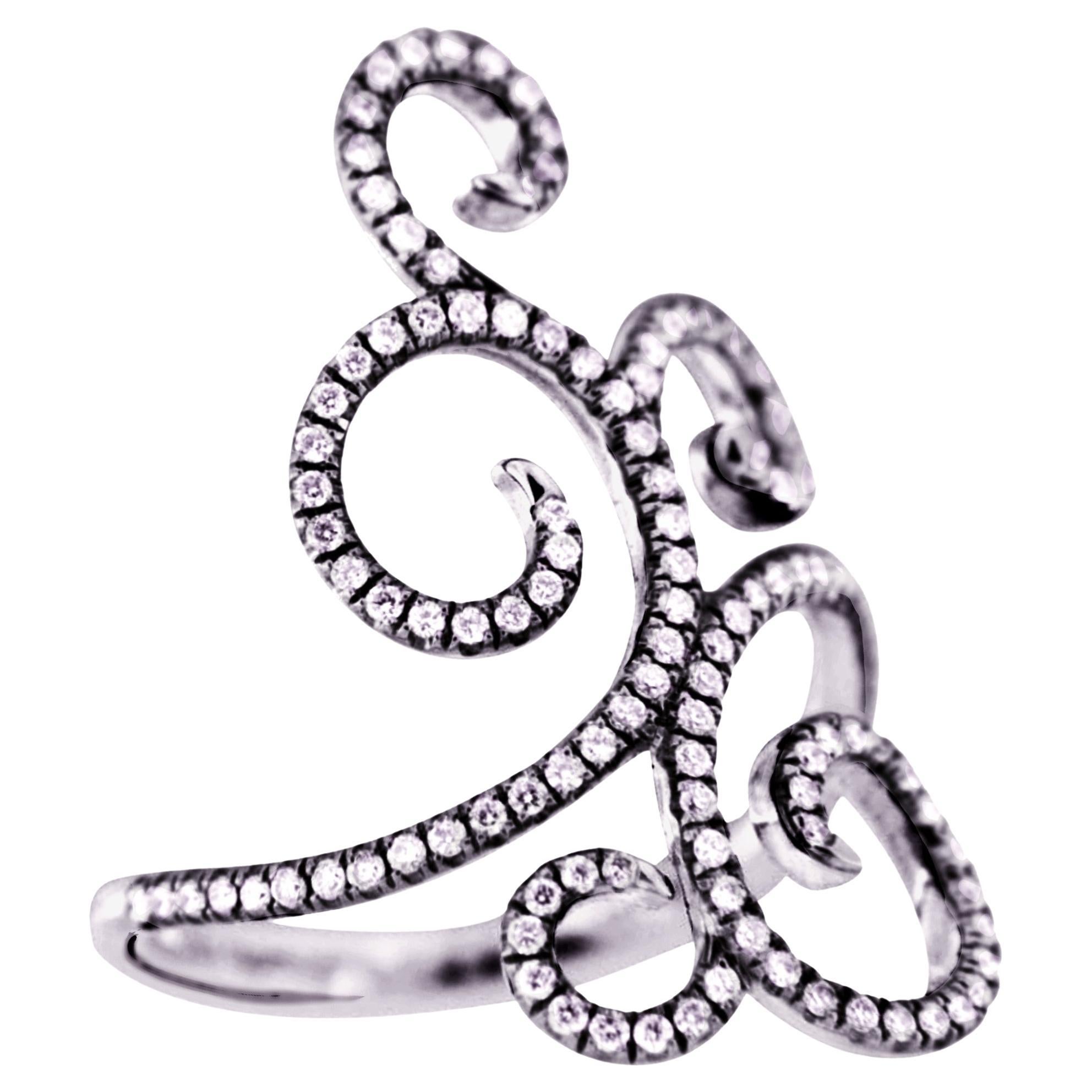 Alex Jona Ghirigori White Diamond 18 Karat White Gold Ring For Sale