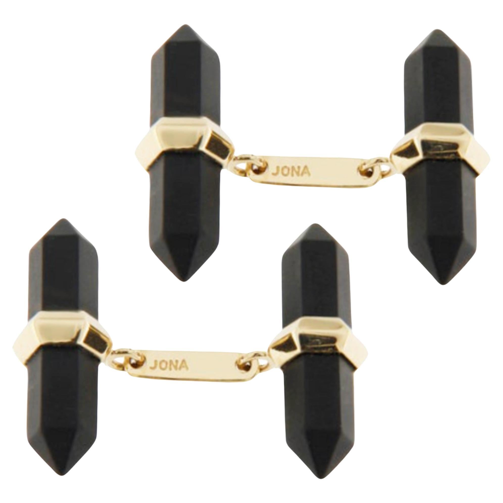 Alex Jona Glazed Onyx 18k Yellow Gold Prism Bar Cufflinks For Sale