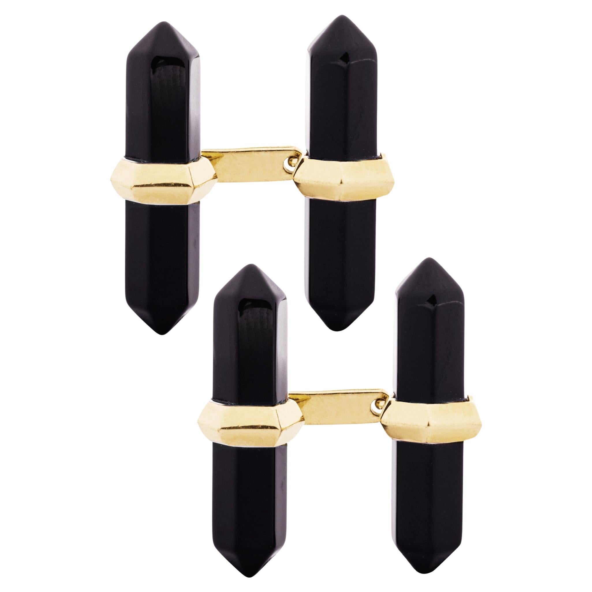Alex Jona Onyx glasiert 18k Gelbgold Prisma Bar Manschettenknöpfe