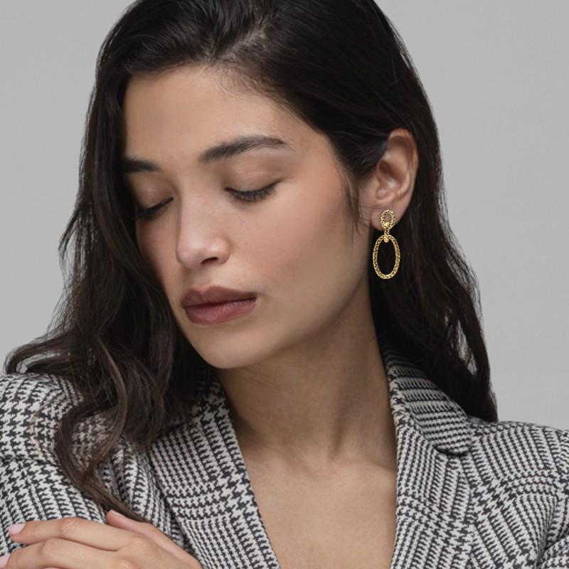 Alex Jona design collection, hand crafted in Italy, gold-plated sterling silver basket weave ear pendants. 
Dimensions: H 2.04 in / 5.20 cm X W 0.78 in / 19.86 mm X D 0.11 in / 2.98 mm
Weight: 8.7 g

Alex Jona jewels stand out, not only for their