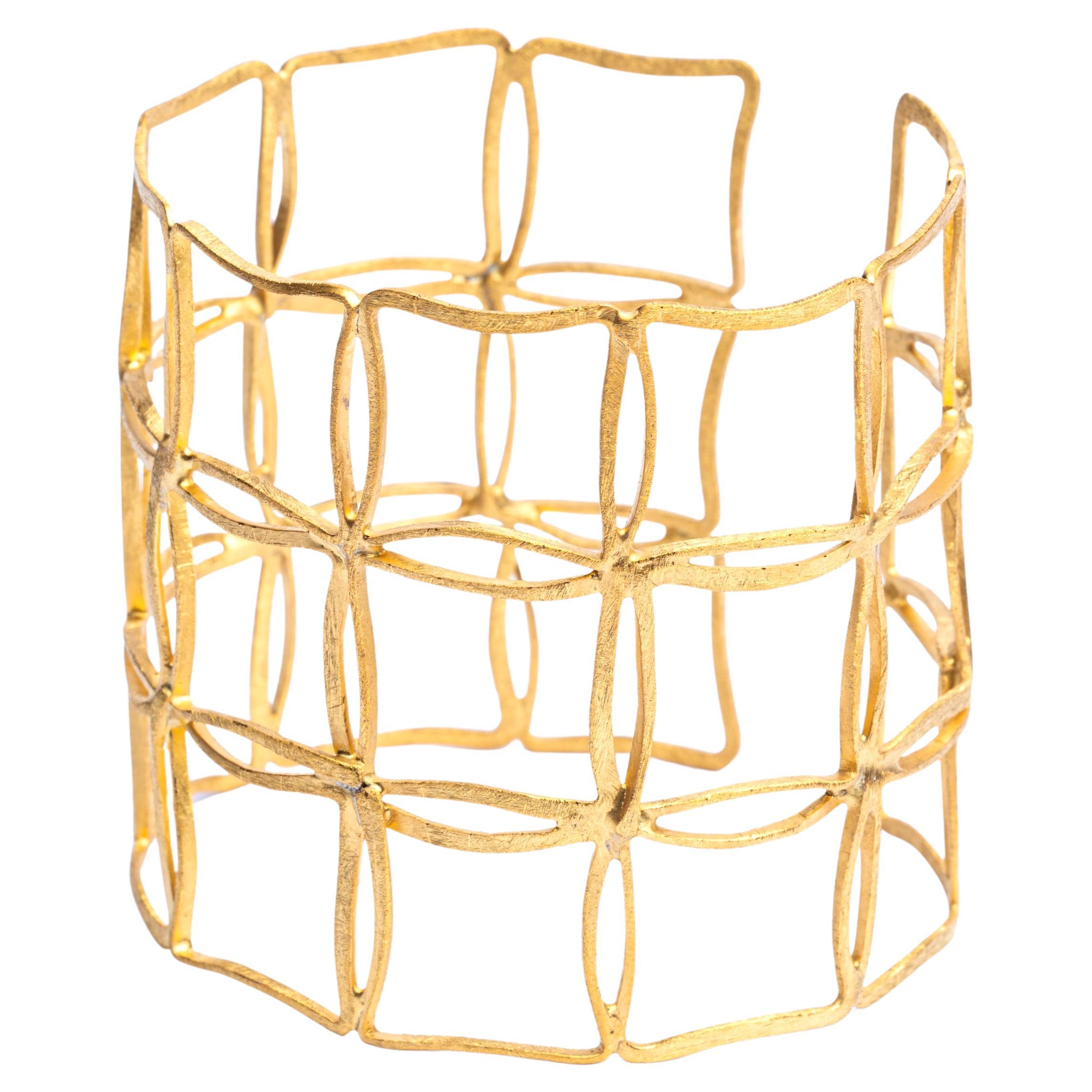 Bracelet jonc Alex Jona en forme de cage en argent sterling plaqué or
