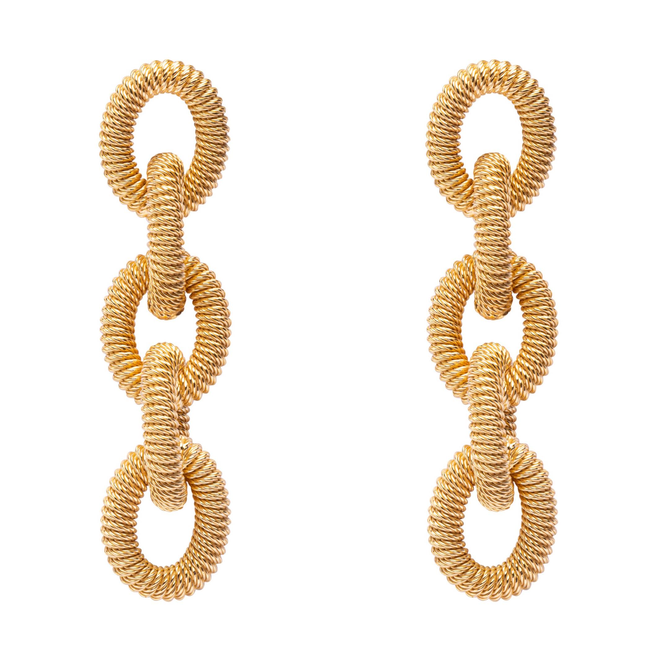 Boucles d'oreilles avec pendentif en argent sterling plaqué or et maillons de chaîne Alex Jona en vente